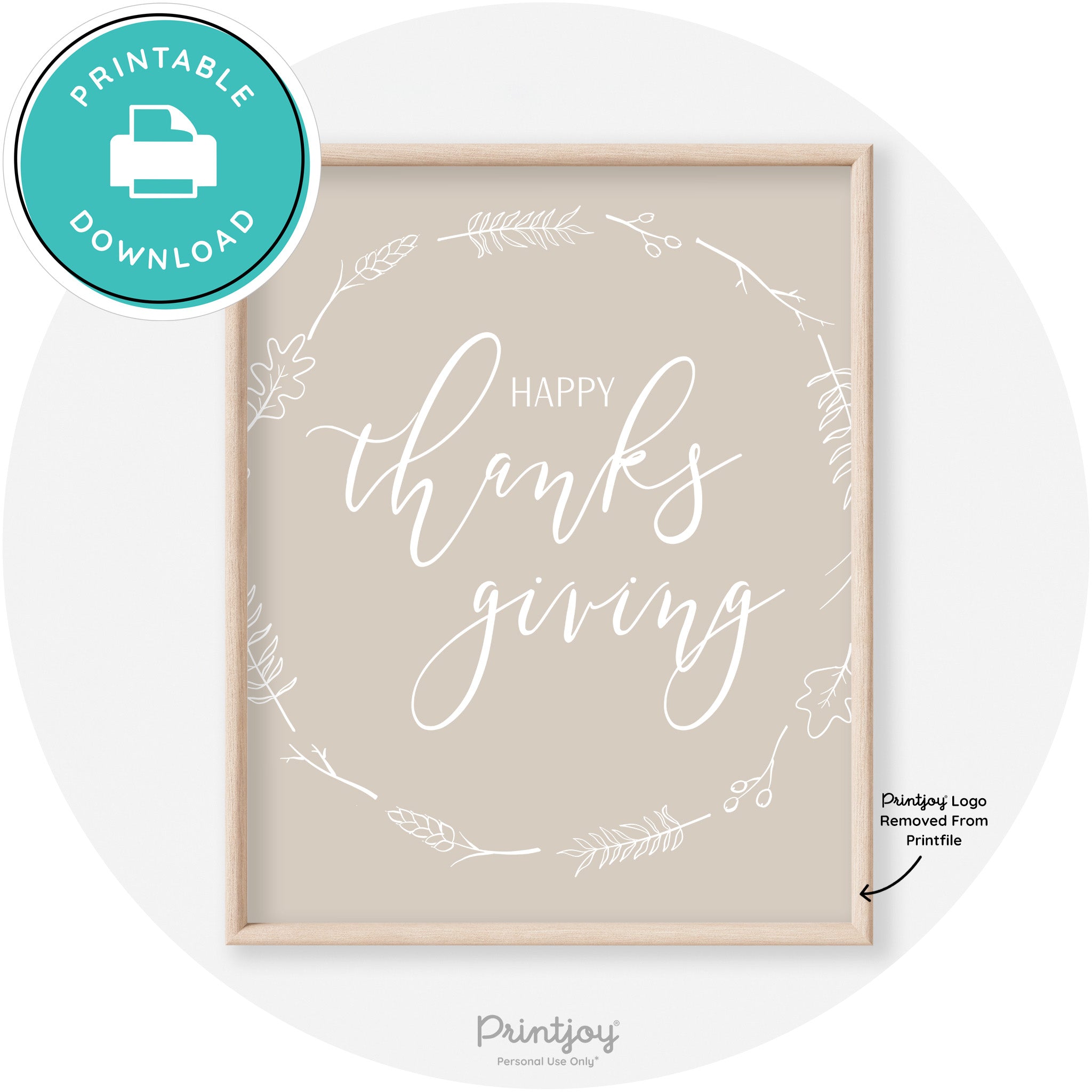 Happy Thanksgiving Wreath Transitional Wall Art Decor Free Printable - Printjoy