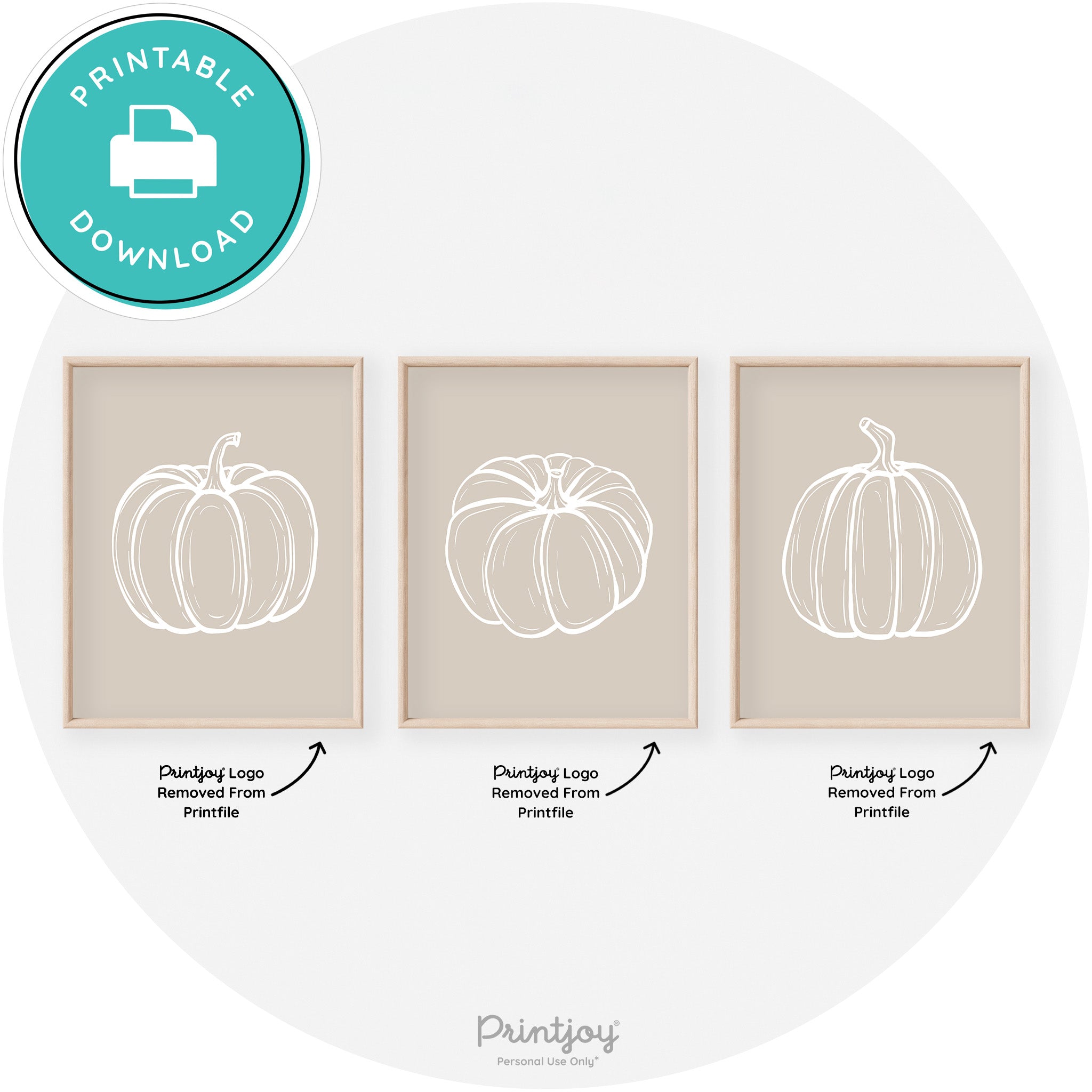 Pumpkin Drawings Set Of 3 Modern Transitional Wall Art Free Printable - Printjoy