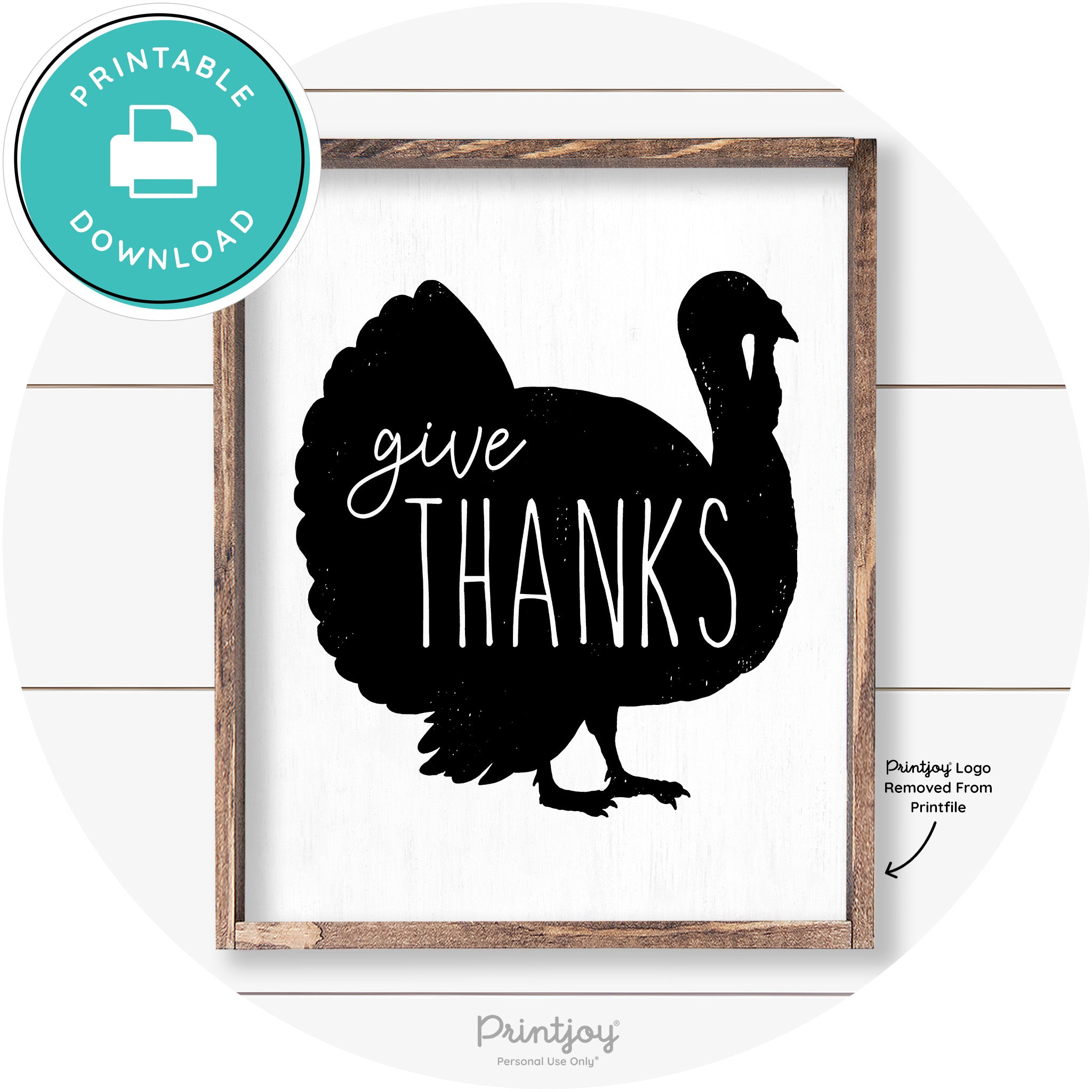 Give Thanks Turkey Thanksgiving Farmhouse Wall Art Free Printable - Printjoy