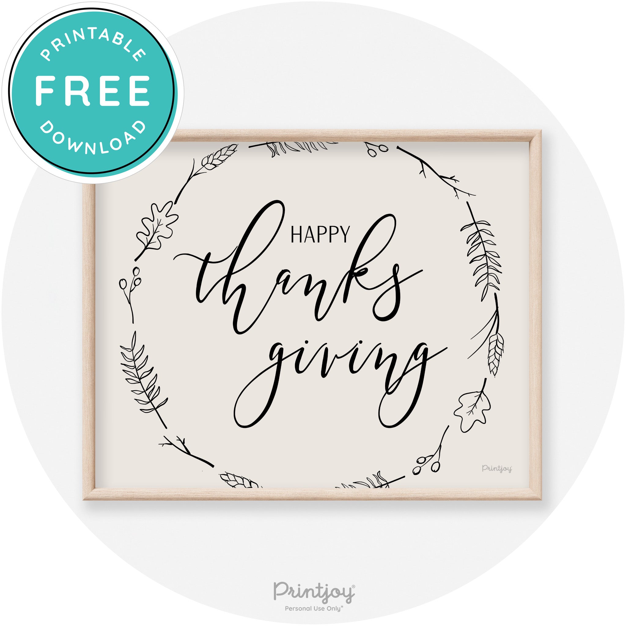 Happy Thanksgiving Wreath Transitional Wall Art Decor Free Printable - Printjoy