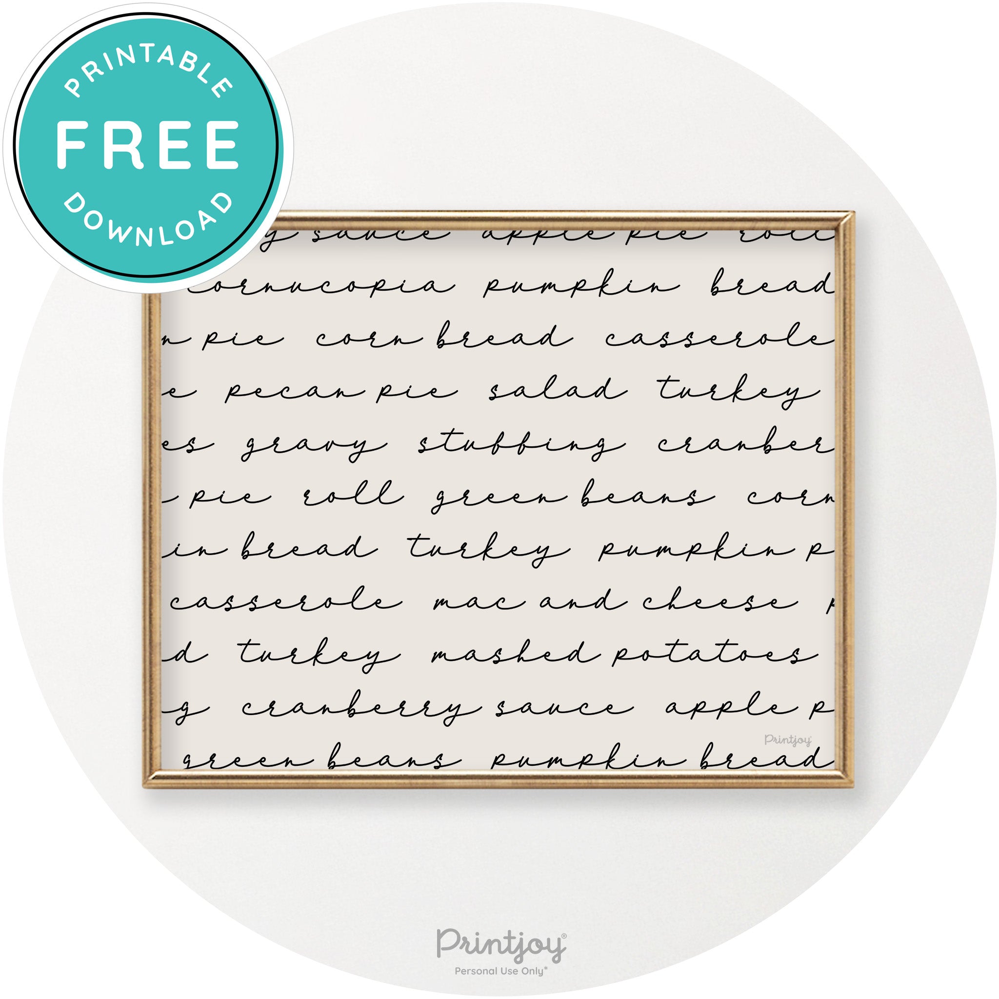 Thanksgiving Dinner List Cute Modern Chic Wall Art Printable - Printjoy