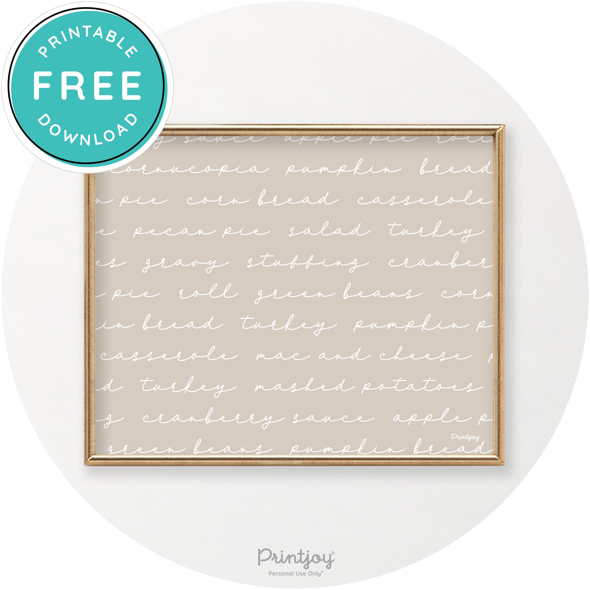 Thanksgiving Dinner Menu Cute Modern Chic Wall Art Free Printable - Printjoy