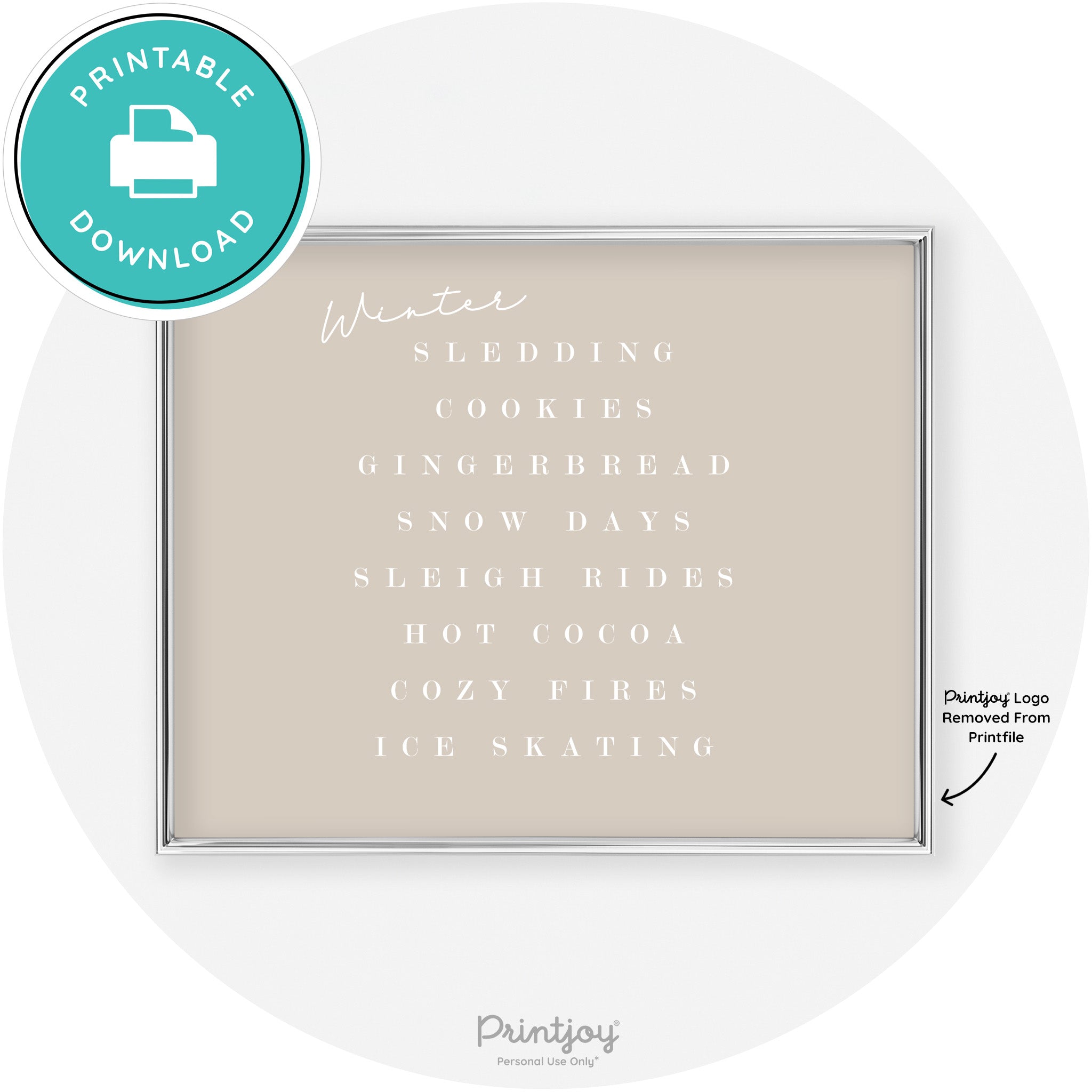Winter Favorite Things Modern Chic Wall Art Decor Free Printable - Printjoy