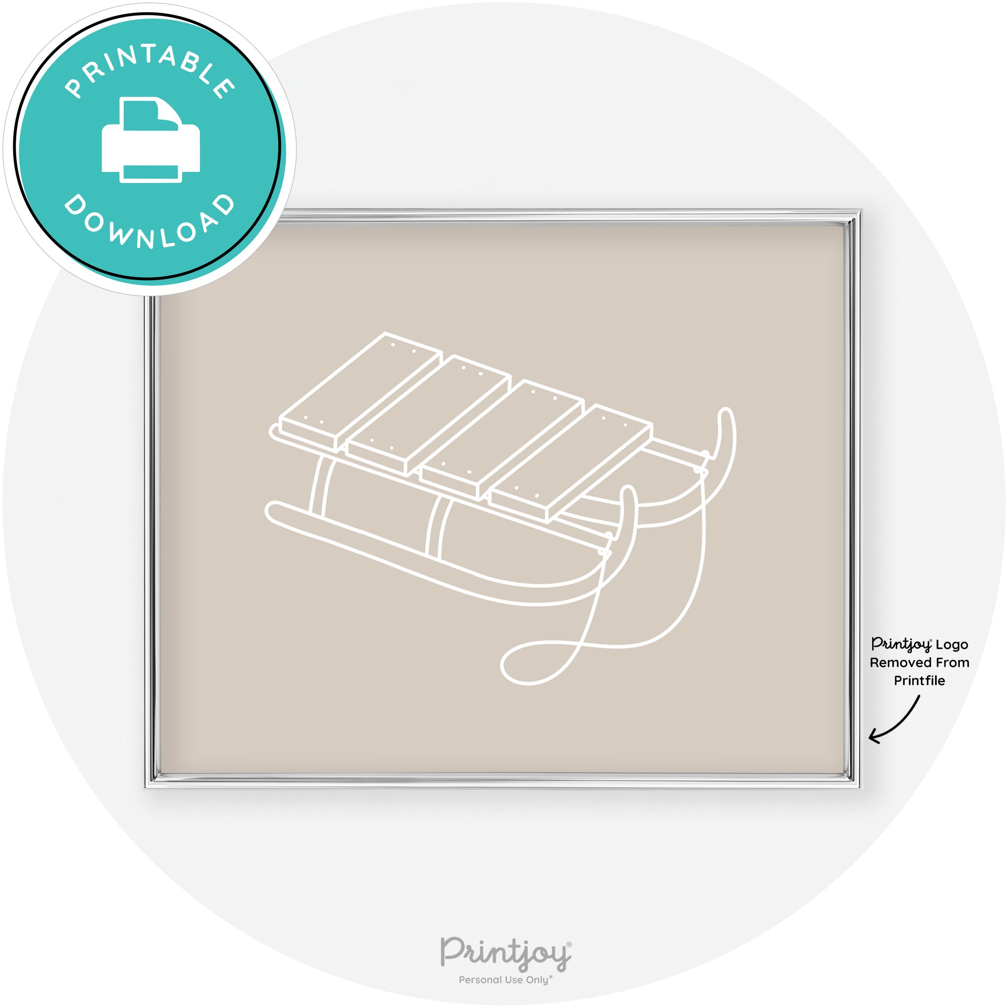 Sled Line Art Cute Simple Winter Chic Wall Art Decor Free Printable - Printjoy