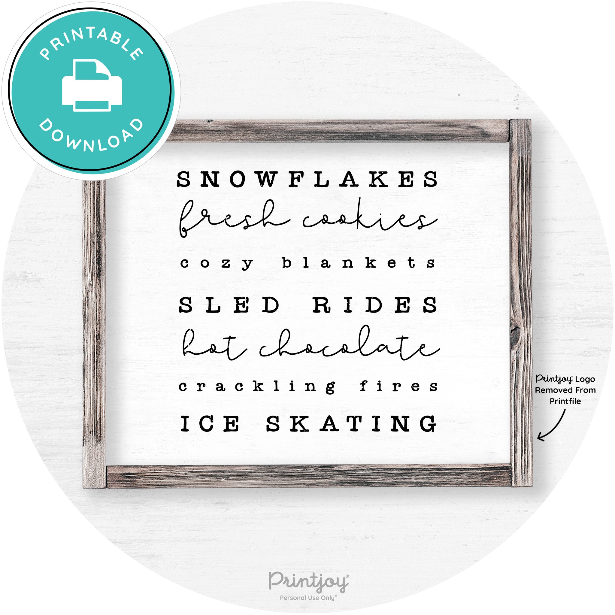 Winter Favorite Things Rustic Farmhouse Wall Art Decor Free Printable - Printjoy