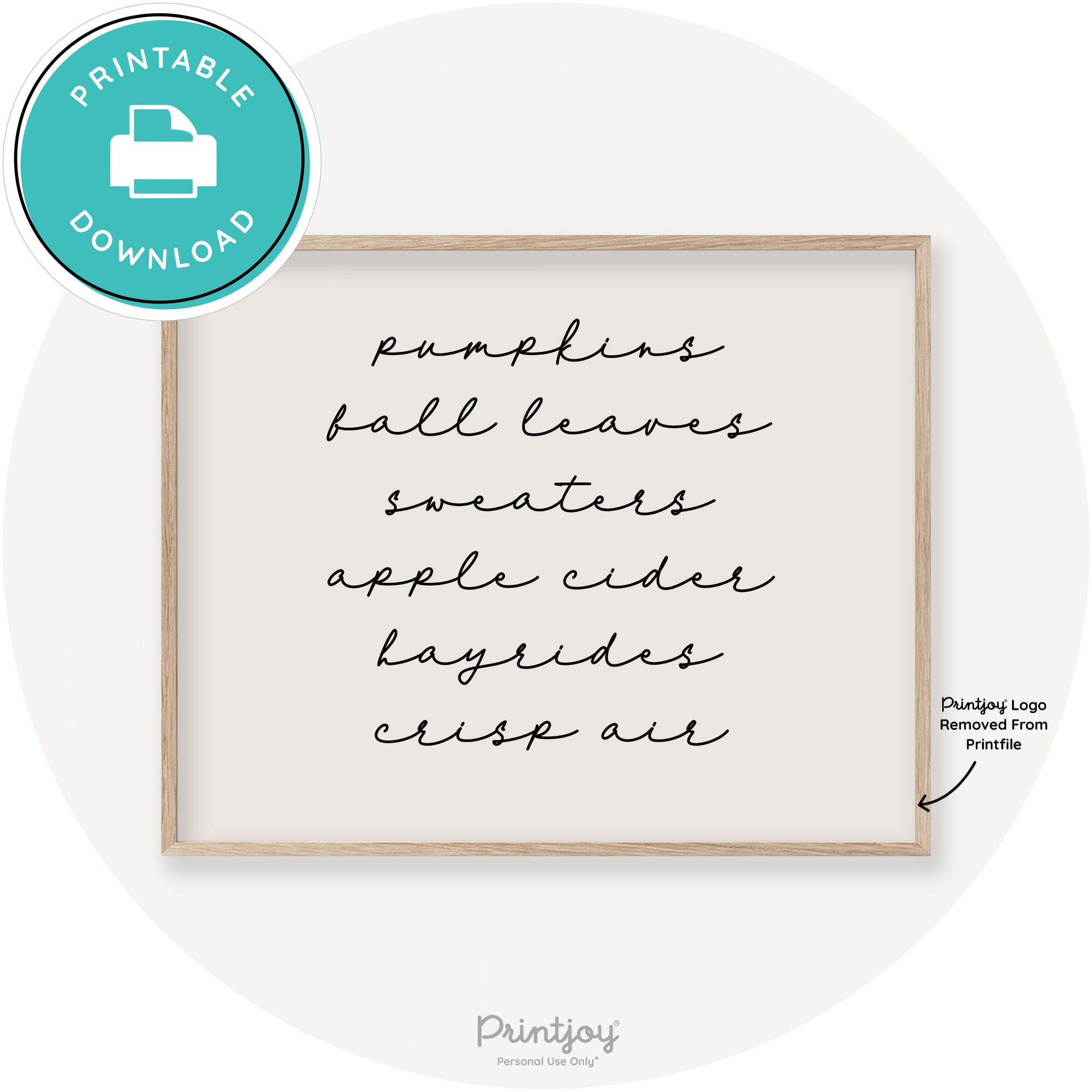 Fall Favorite Things Cute Modern Chic Decor Wall Art Printable - Printjoy