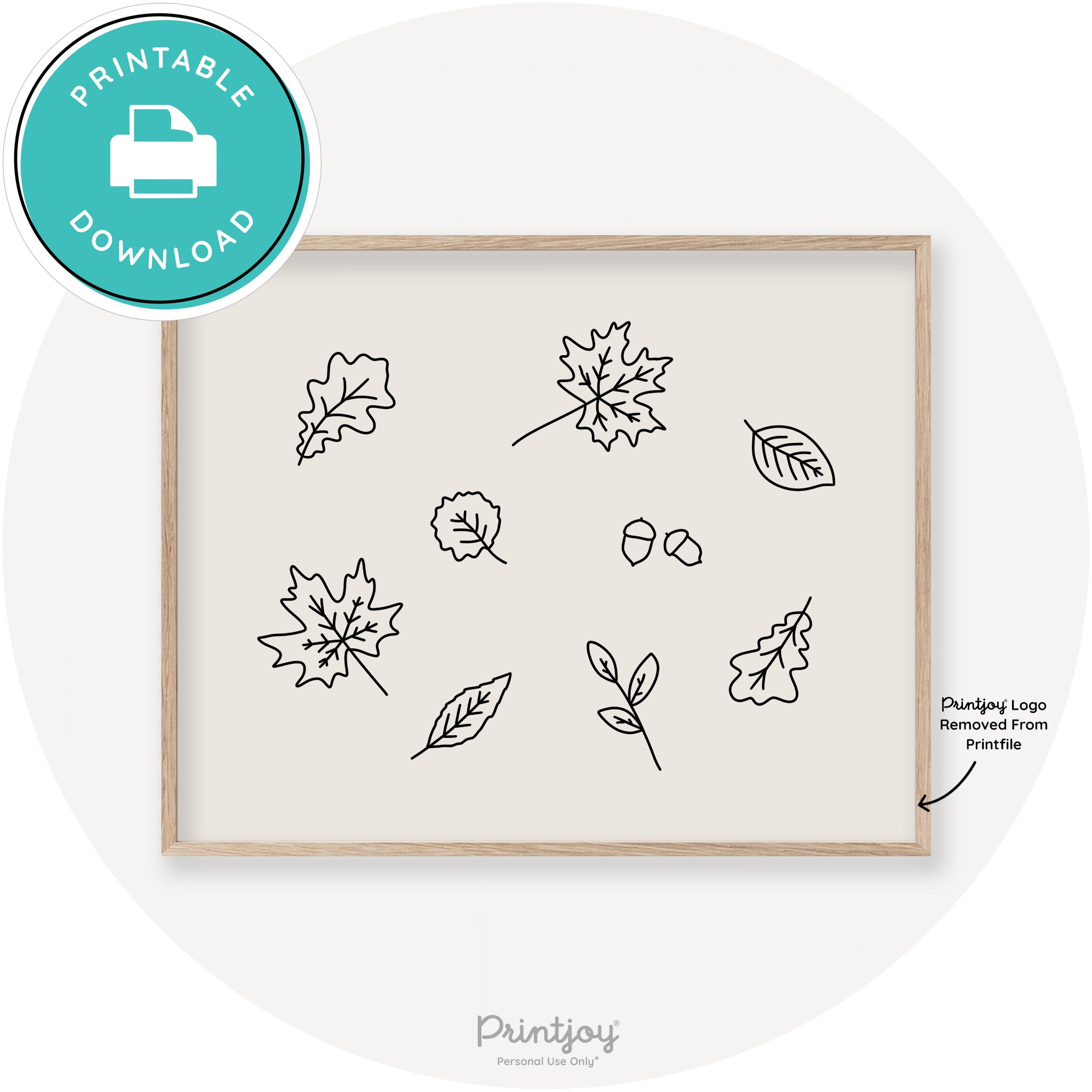 Fall Leaves Line Art Cute Fall Modern Chic Wall Art Printable - Printjoy