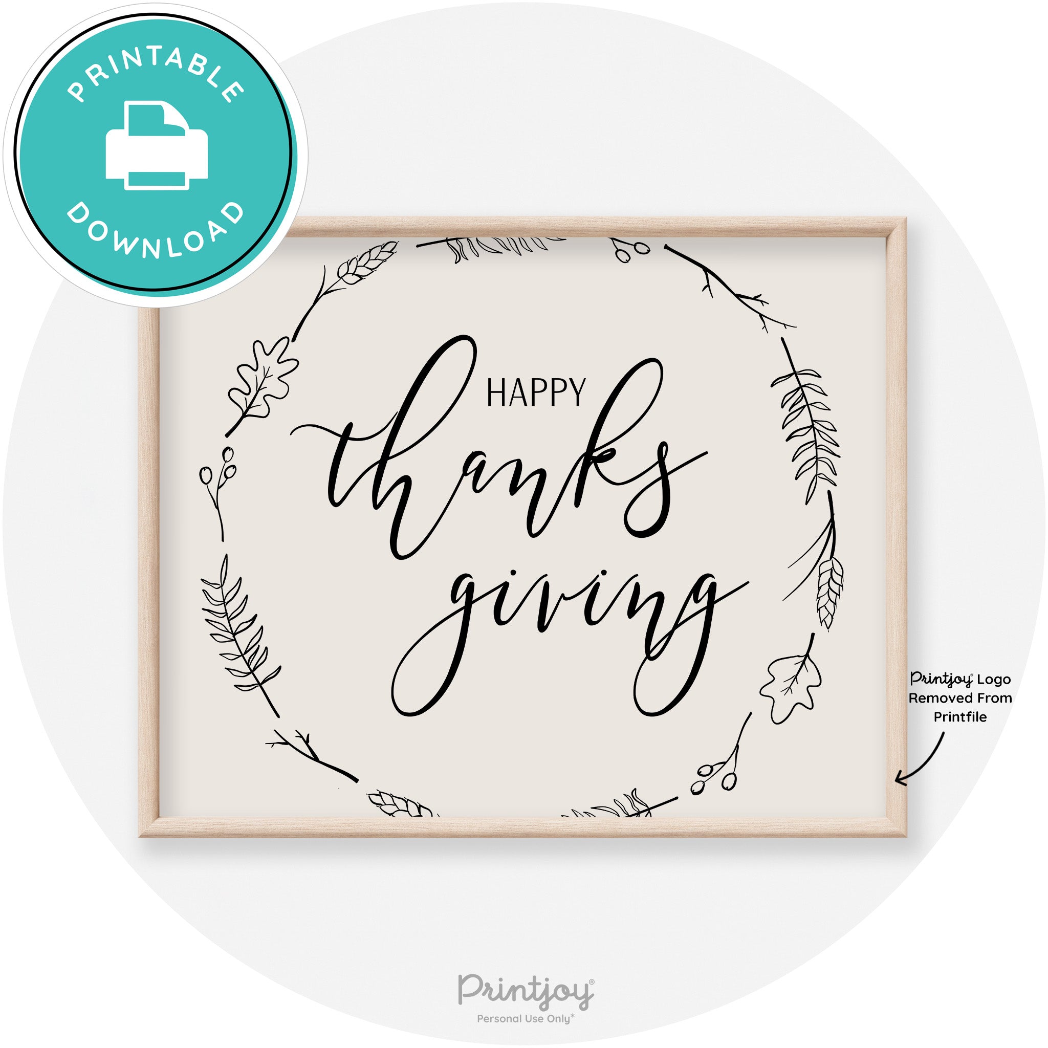 Happy Thanksgiving Wreath Transitional Wall Art Decor Free Printable - Printjoy