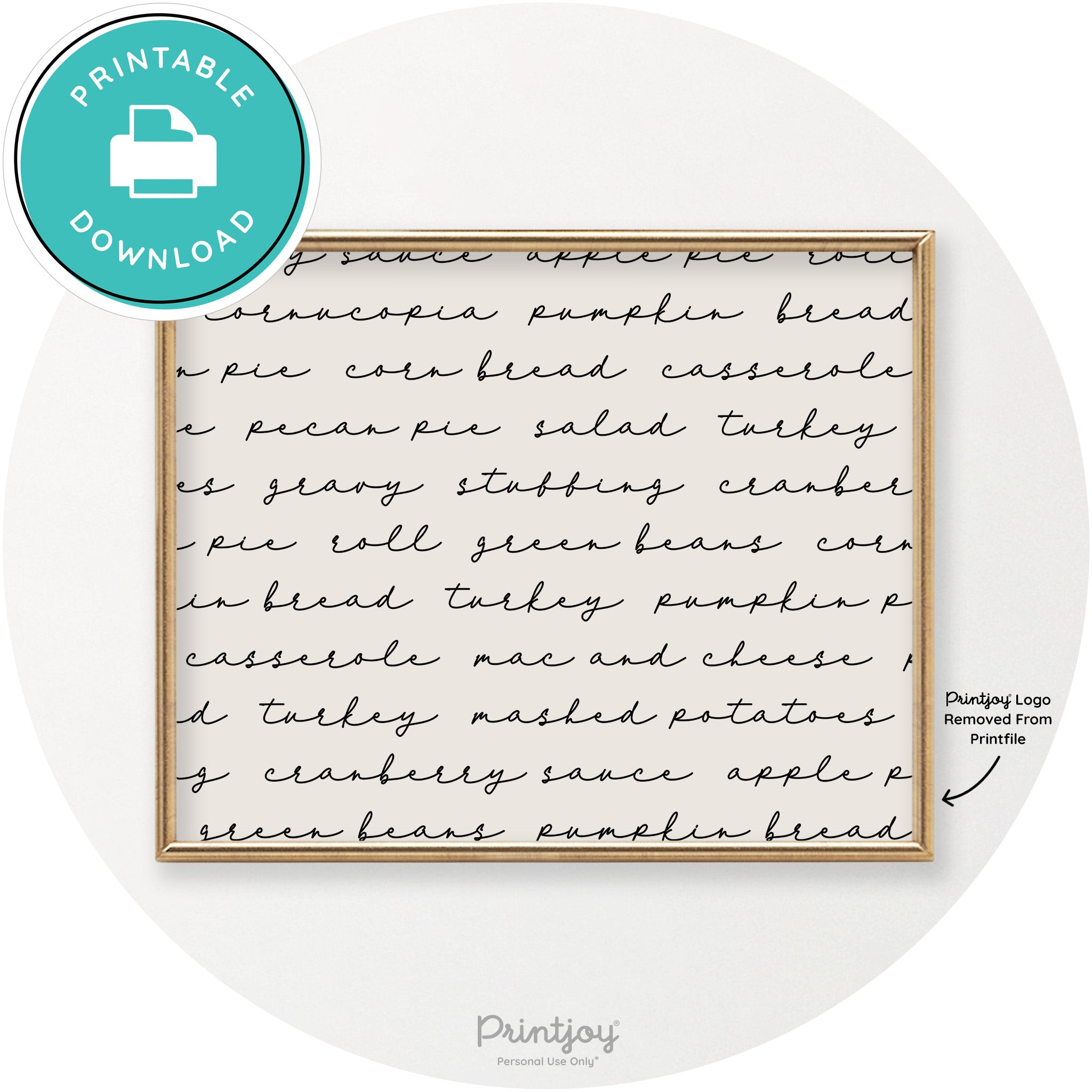 Thanksgiving Dinner List Cute Modern Chic Wall Art Printable - Printjoy