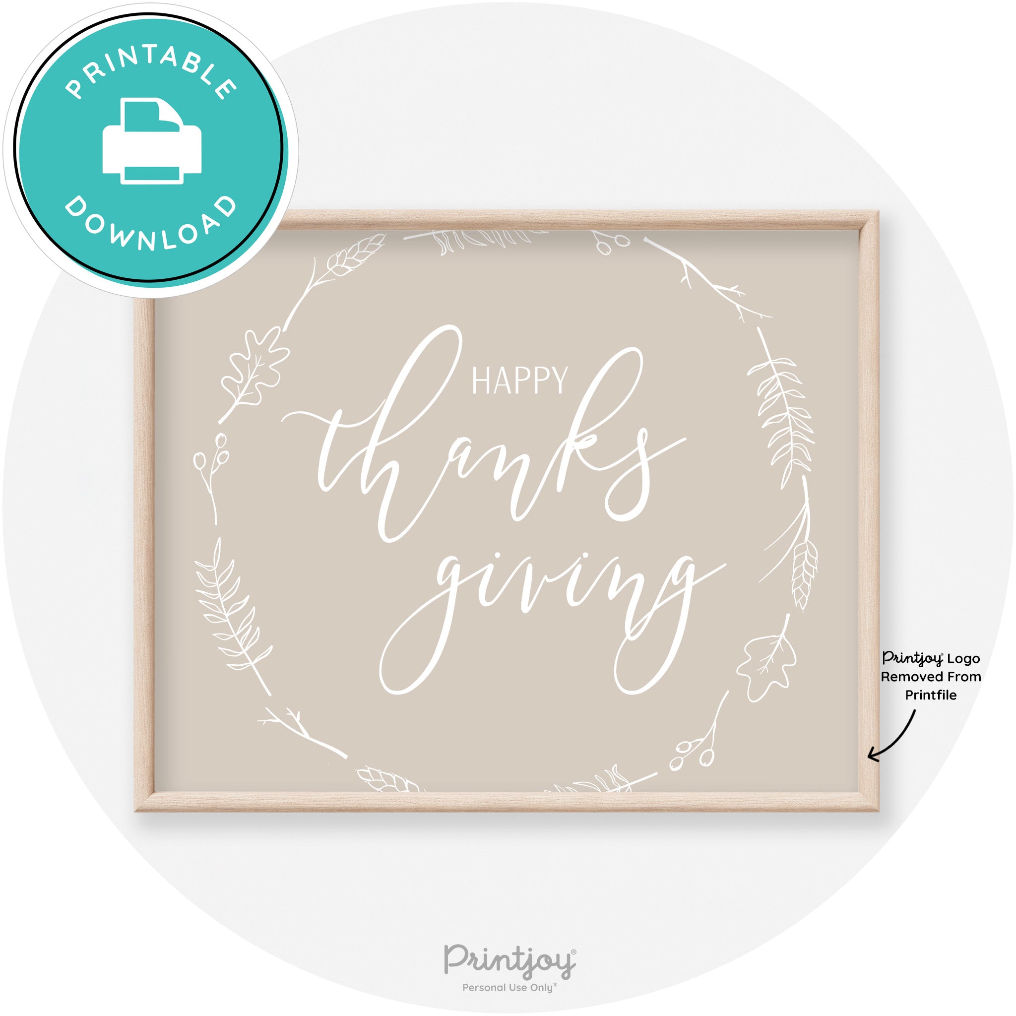 Happy Thanksgiving Wreath Transitional Wall Art Decor Free Printable - Printjoy