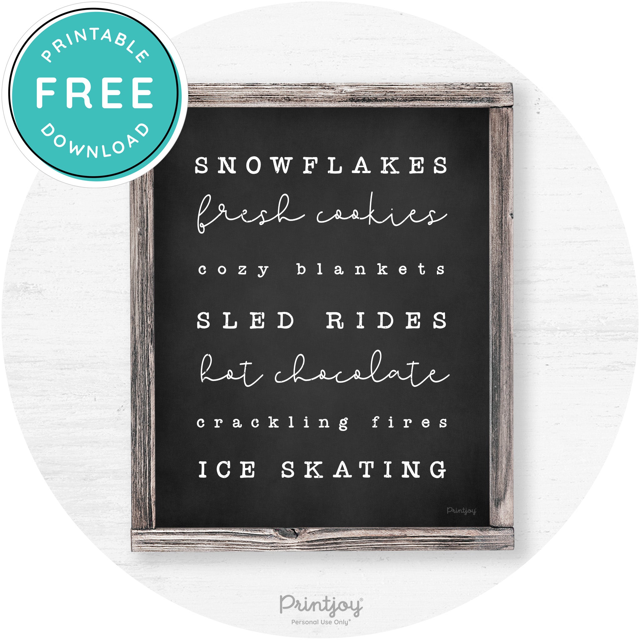 Winter Favorite Things Rustic Farmhouse Wall Art Decor Free Printable - Printjoy