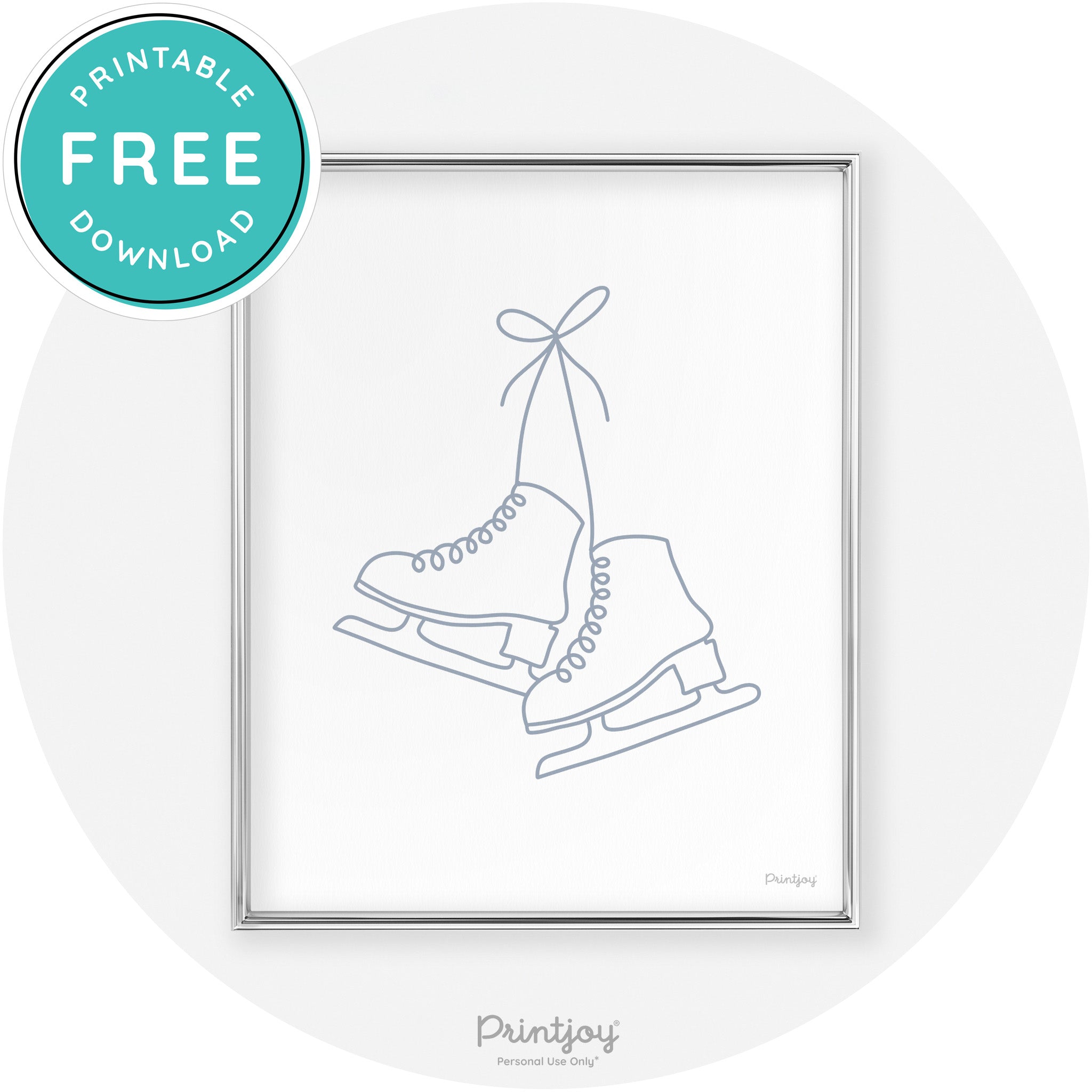 Ice Skates Line Art Cute Winter Modern Chic Wall Art Free Printable - Printjoy