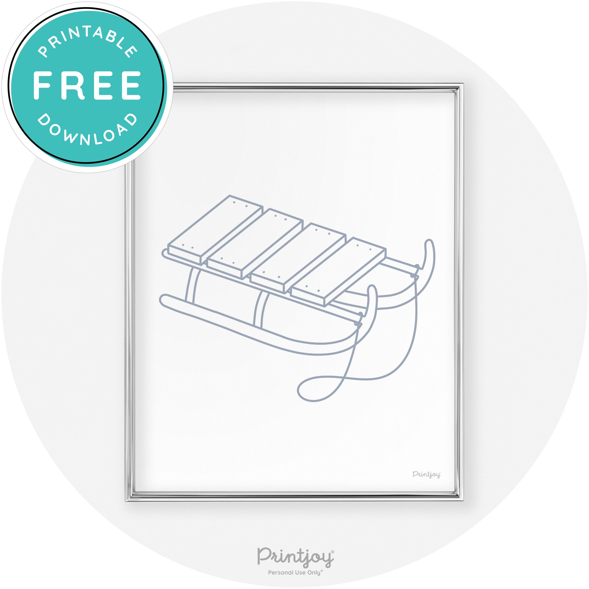 Sled Line Art Cute Simple Winter Chic Wall Art Decor Free Printable - Printjoy