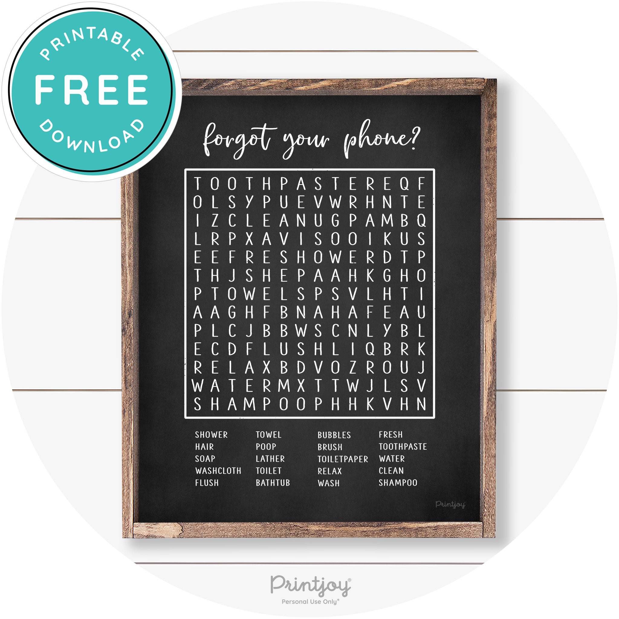Forgot Your Phone Word Search Funny Bathroom Art Free Printable