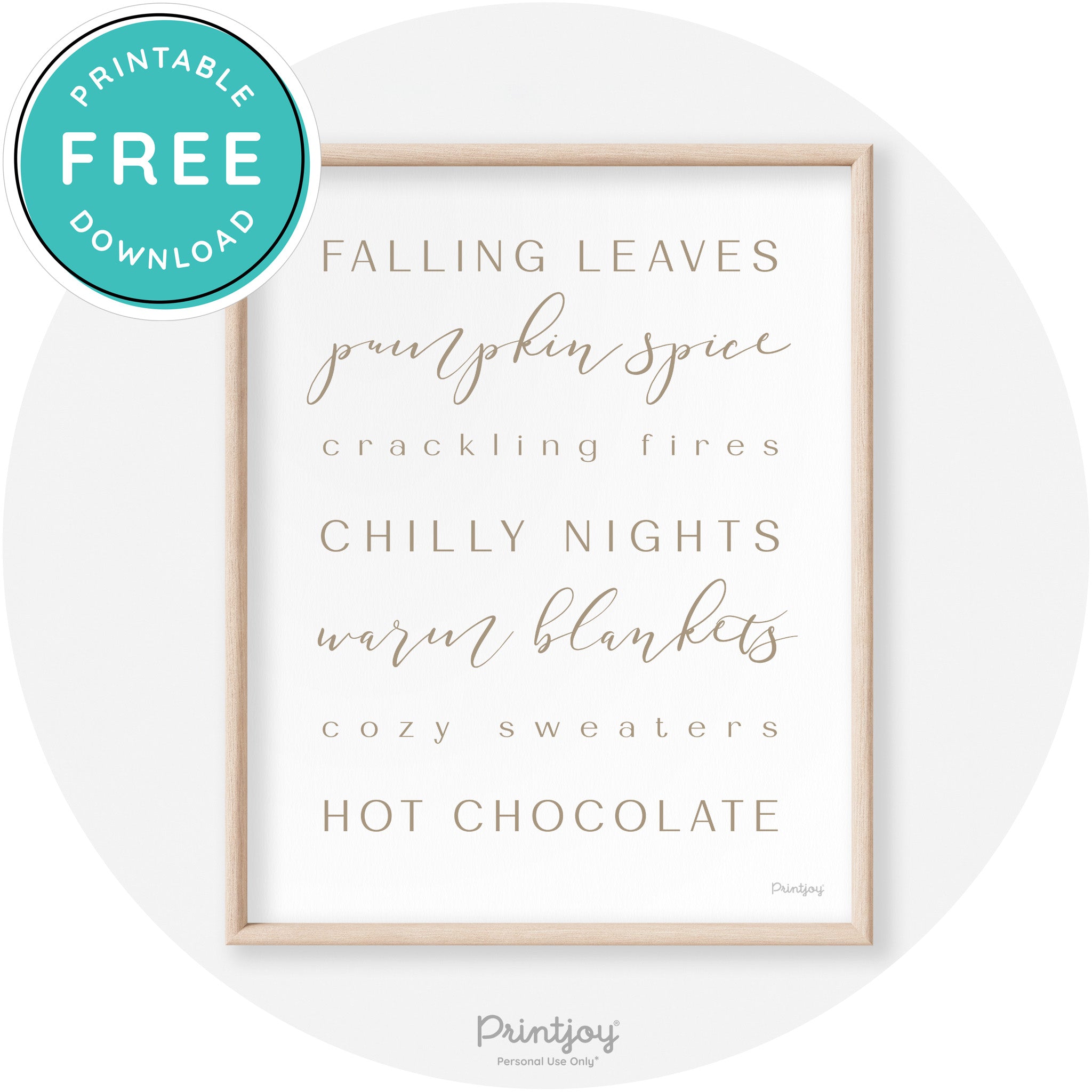 Fall Favorite Things Modern Transitional Decor Wall Art Free Printable - Printjoy