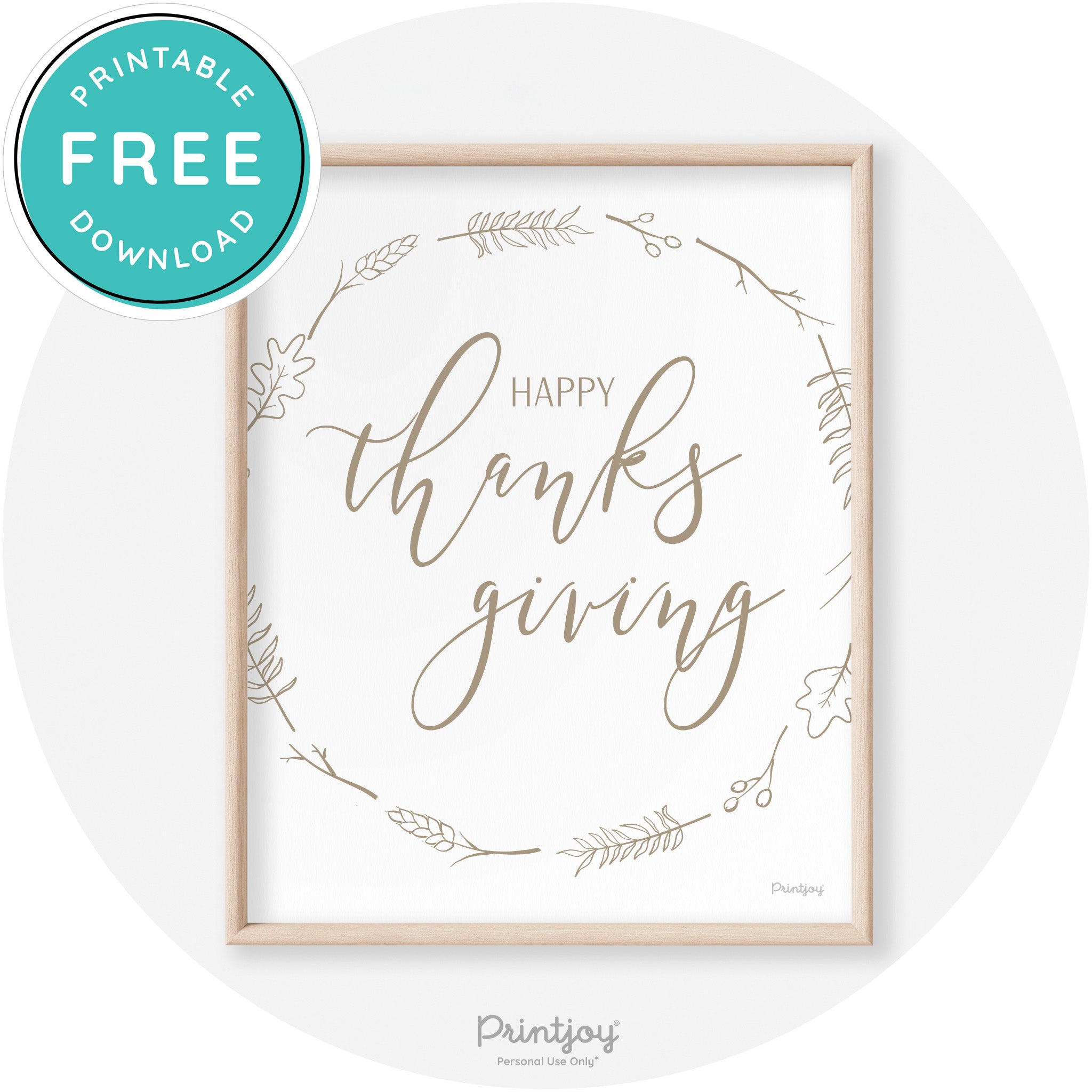 Happy Thanksgiving Wreath Transitional Wall Art Decor Free Printable - Printjoy