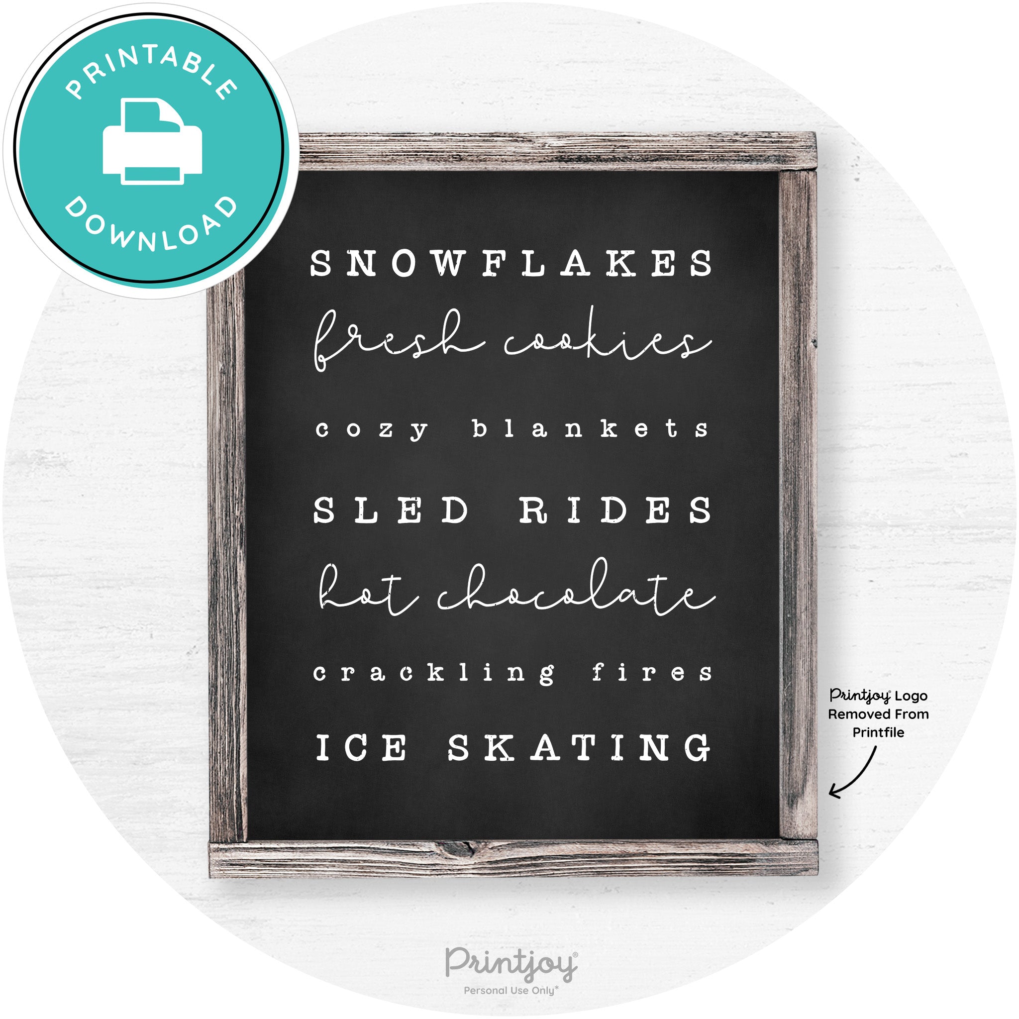 Winter Favorite Things Rustic Farmhouse Wall Art Decor Free Printable - Printjoy