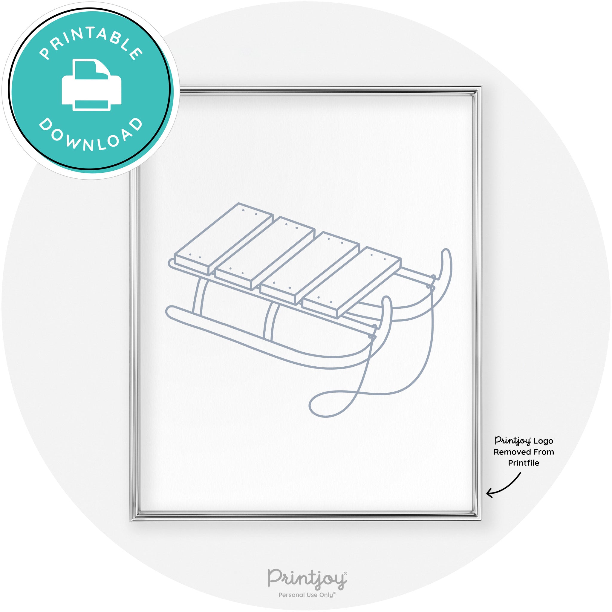 Sled Line Art Cute Simple Winter Chic Wall Art Decor Free Printable - Printjoy
