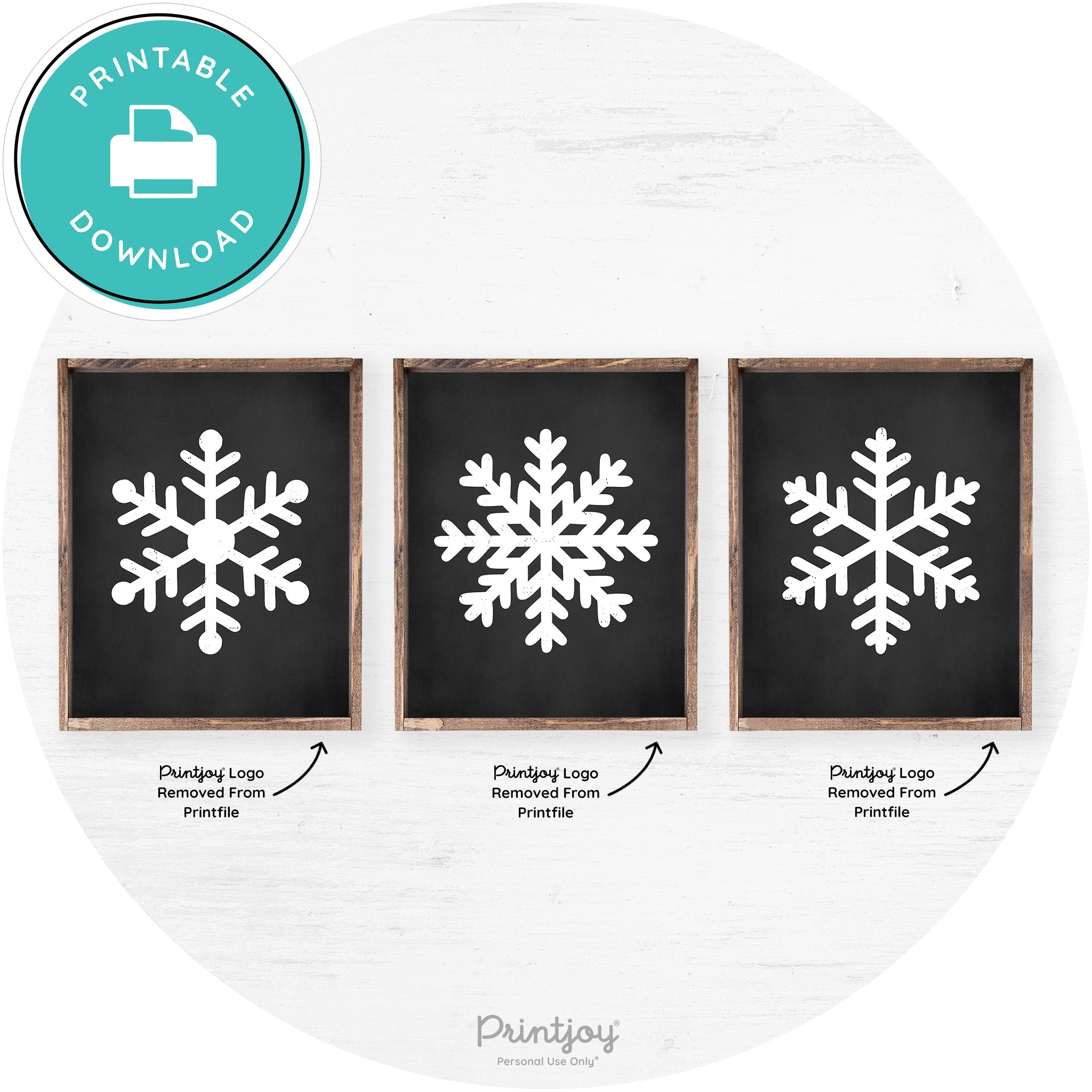 Snowflake Silhouettes Set Of 3 Christmas Farmhouse Art Free Printable - Printjoy