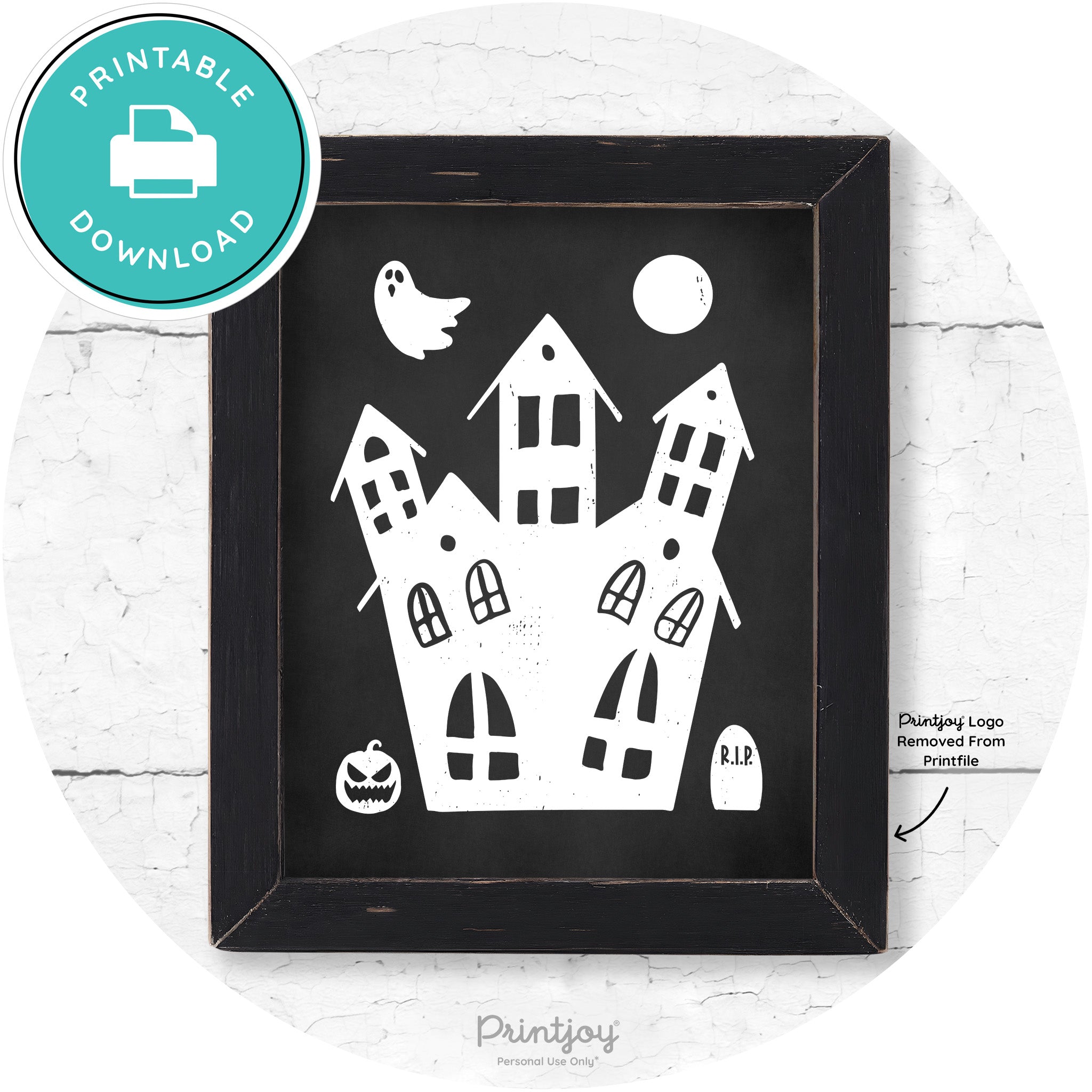 Fun Cute Haunted House Farmhouse Halloween Wall Art Free Printable - Printjoy