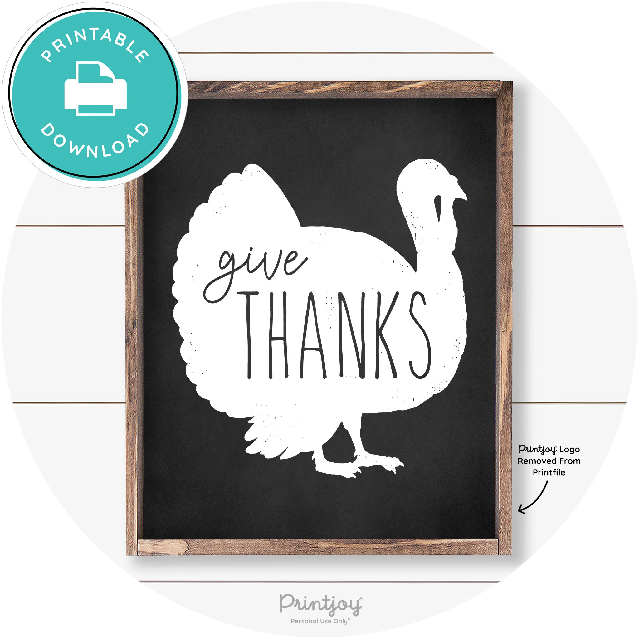 Give Thanks Turkey Thanksgiving Farmhouse Wall Art Free Printable - Printjoy