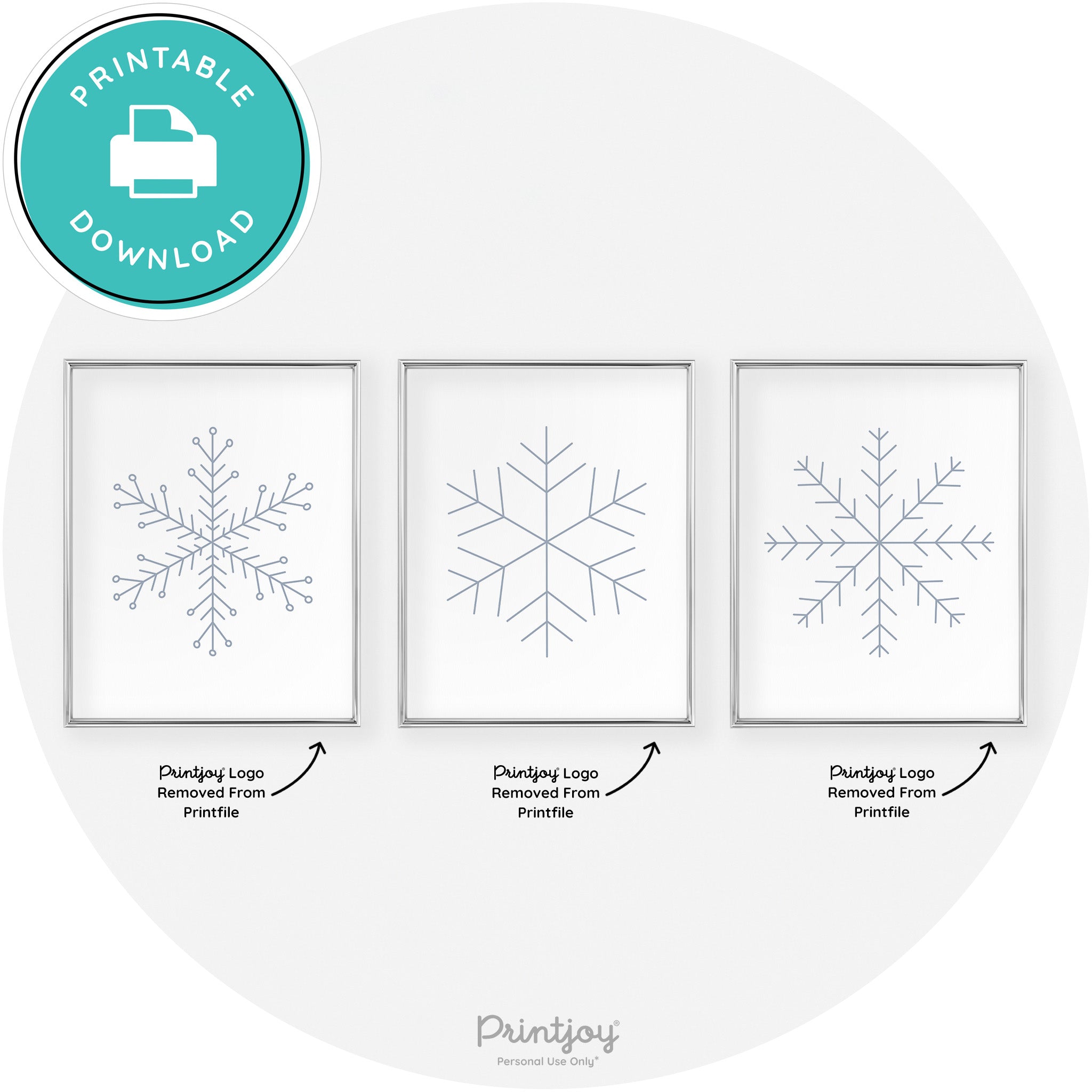 Snowflake Line Art Set Of 3 Cute Winter Chic Wall Art Free Printable - Printjoy