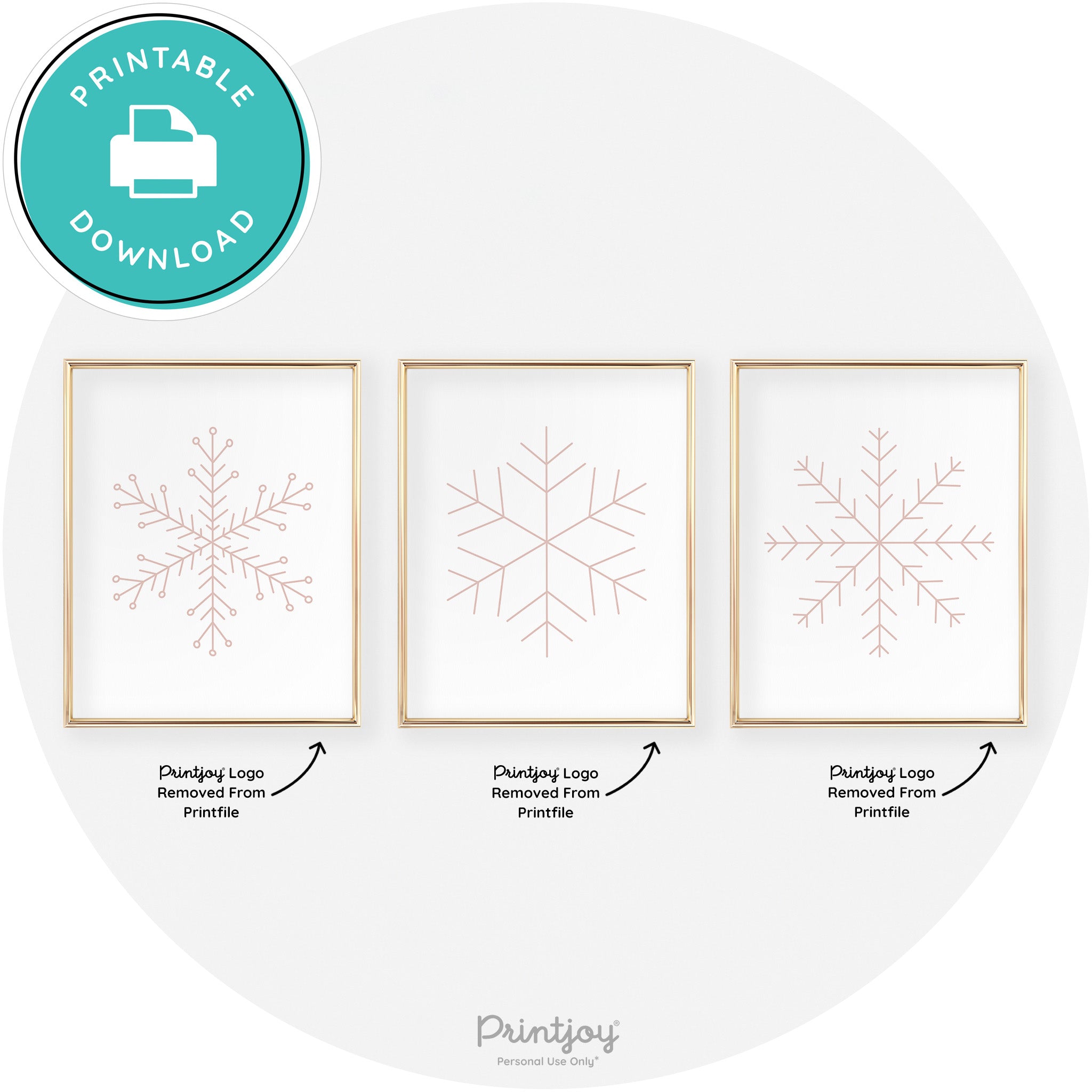 Snowflake Line Art Set Of 3 Cute Christmas Chic Wall Art Free Printable - Printjoy