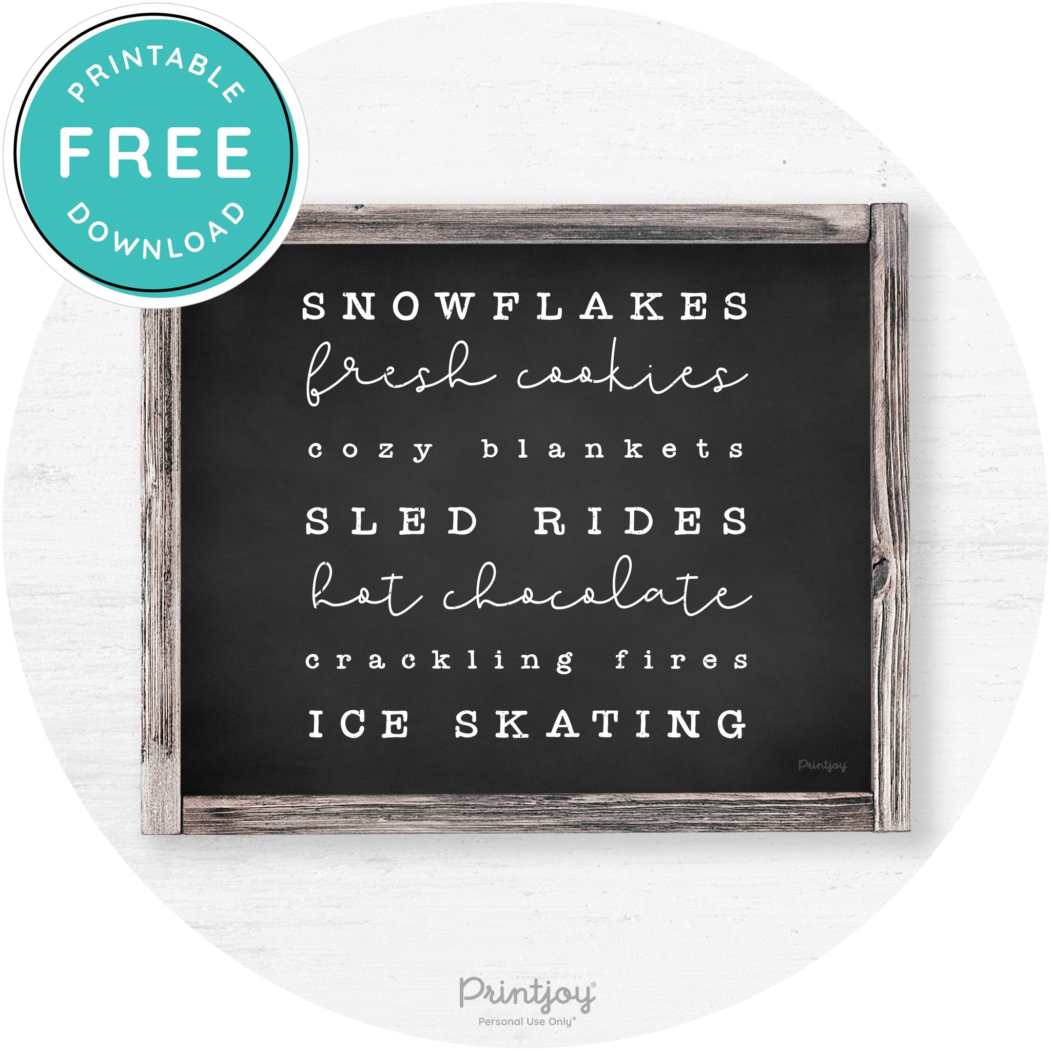 Winter Favorite Things Rustic Farmhouse Wall Art Decor Free Printable - Printjoy