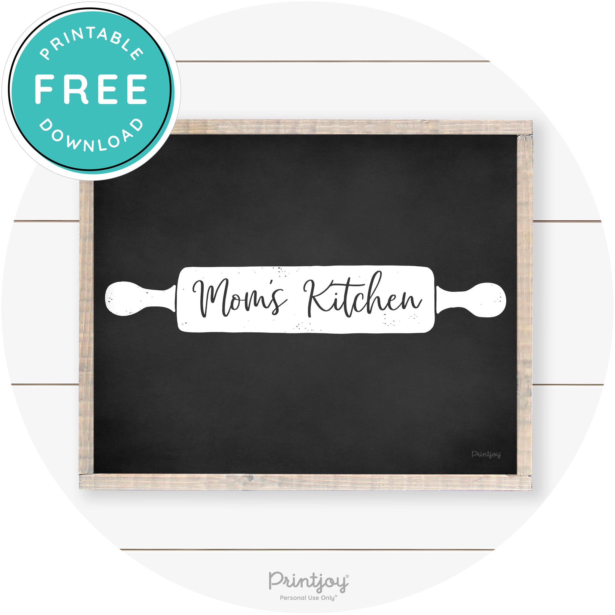 Mom's Kitchen Rolling Pin Cute Farmhouse Wall Art Free Printable - Printjoy