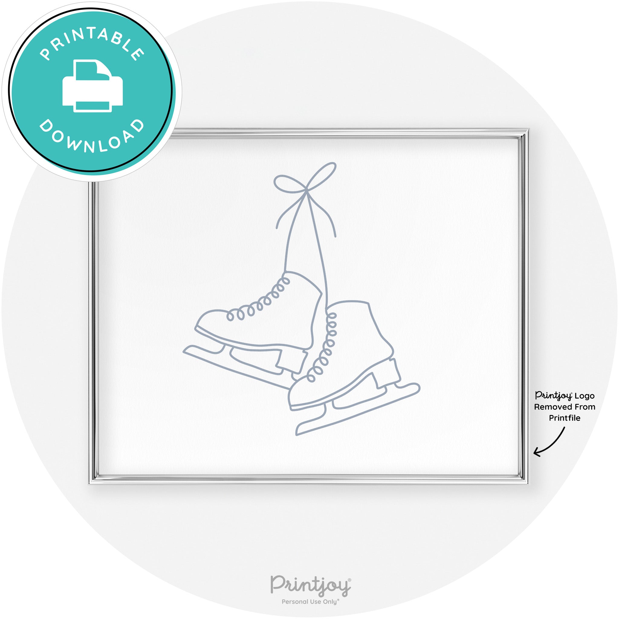 Ice Skates Line Art Cute Winter Modern Chic Wall Art Free Printable - Printjoy