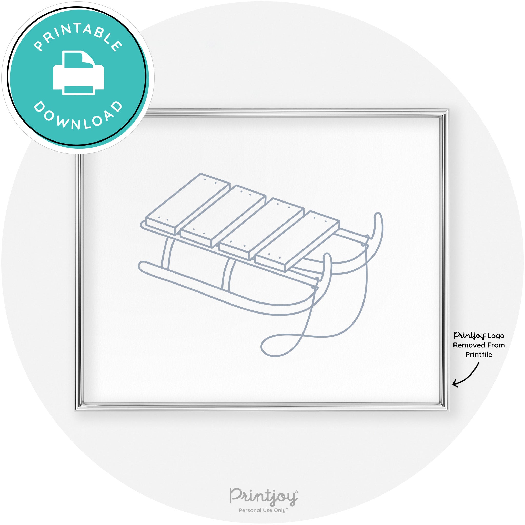 Sled Line Art Cute Simple Winter Chic Wall Art Decor Free Printable - Printjoy