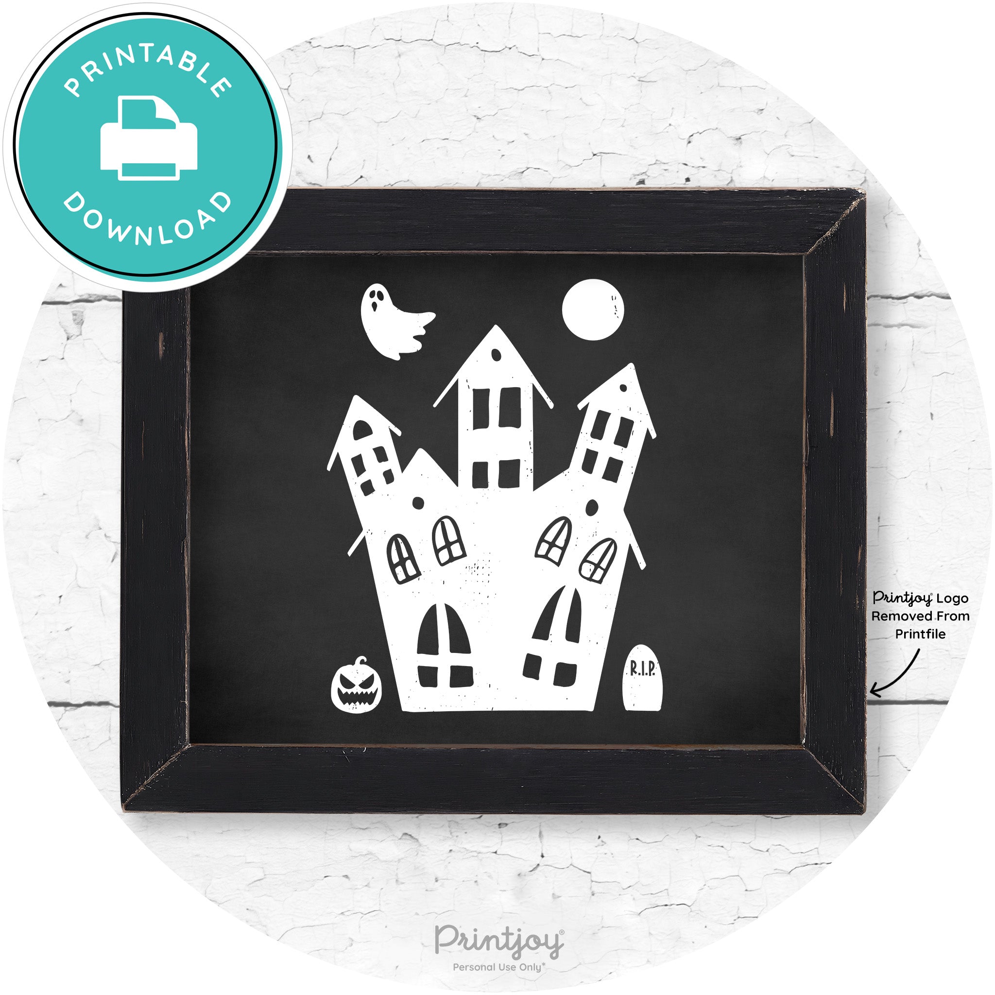 Fun Cute Haunted House Farmhouse Halloween Wall Art Free Printable - Printjoy