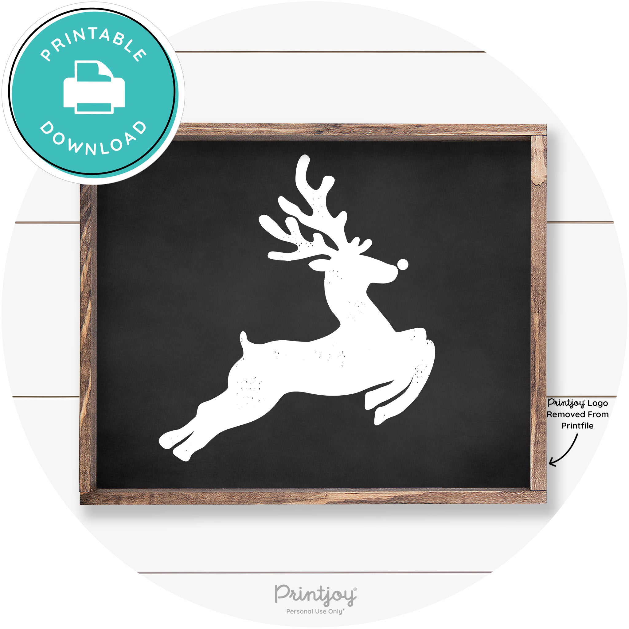 Flying Reindeer Silhouette Christmas Farmhouse Wall Art Free Printable - Printjoy