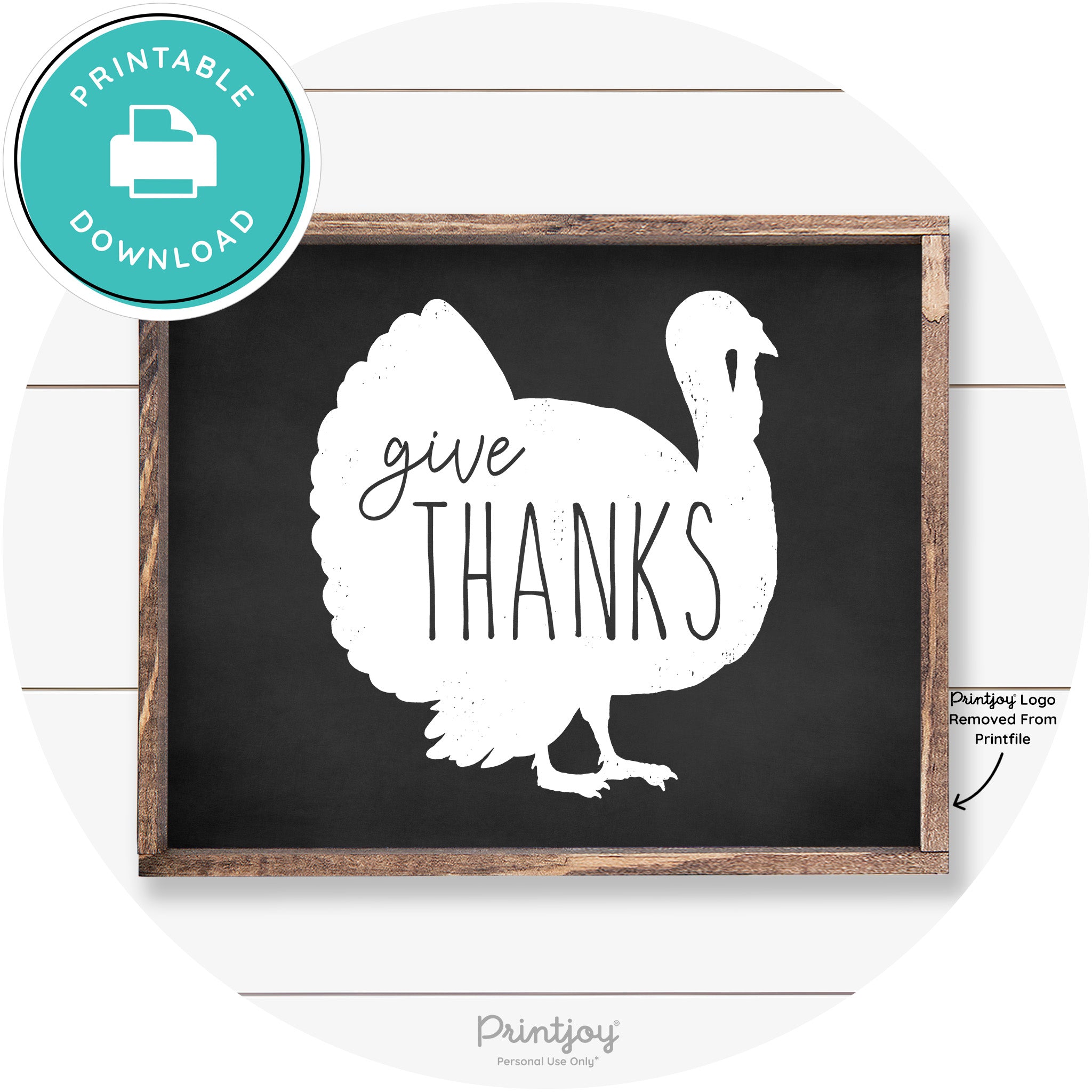 Give Thanks Turkey Thanksgiving Farmhouse Wall Art Free Printable - Printjoy
