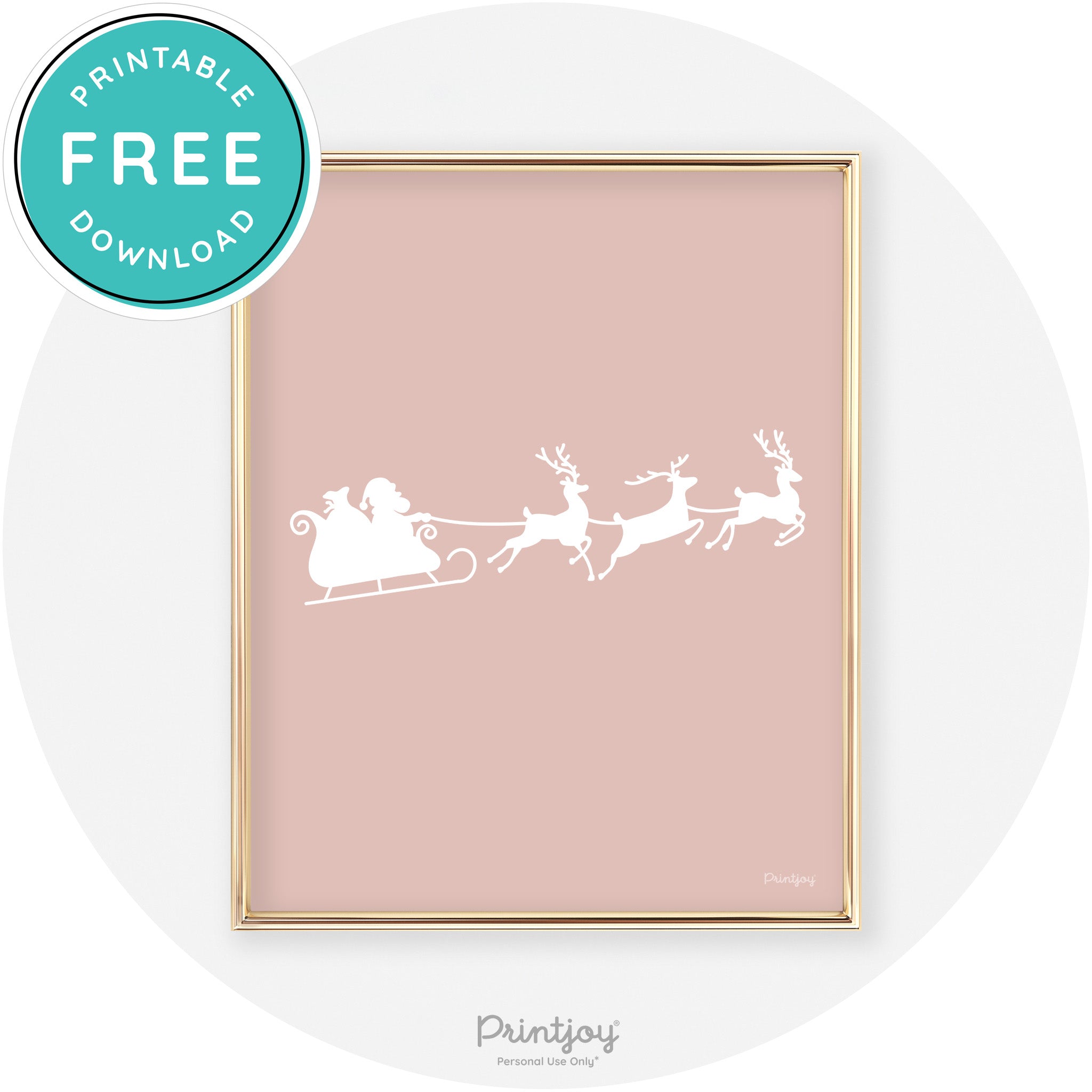 Santa Sleigh Reindeer Silhouette Cute Chic Wall Art Free Printable - Printjoy