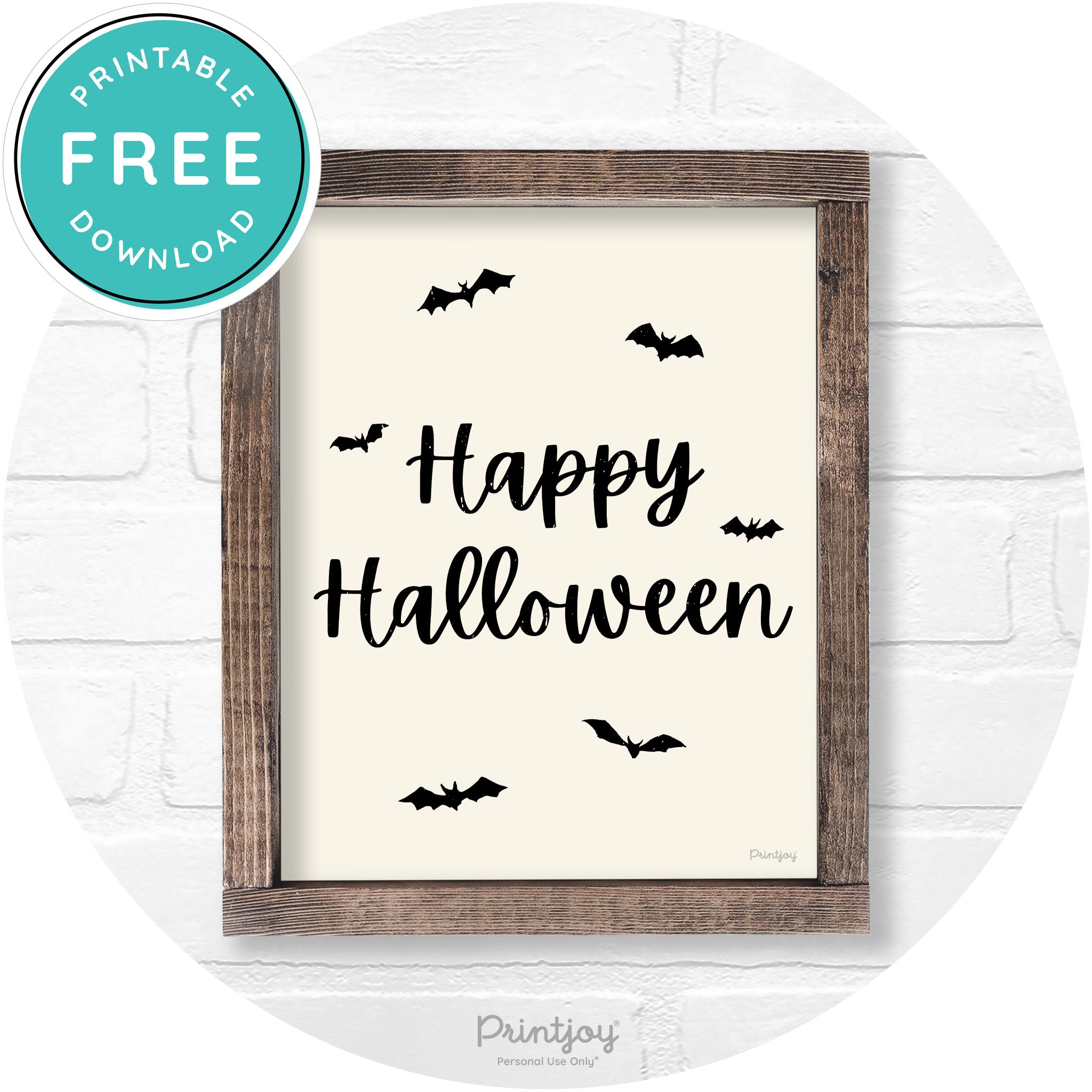 Happy Halloween Bats Rustic Farmhouse Wall Art Free Printable - Printjoy