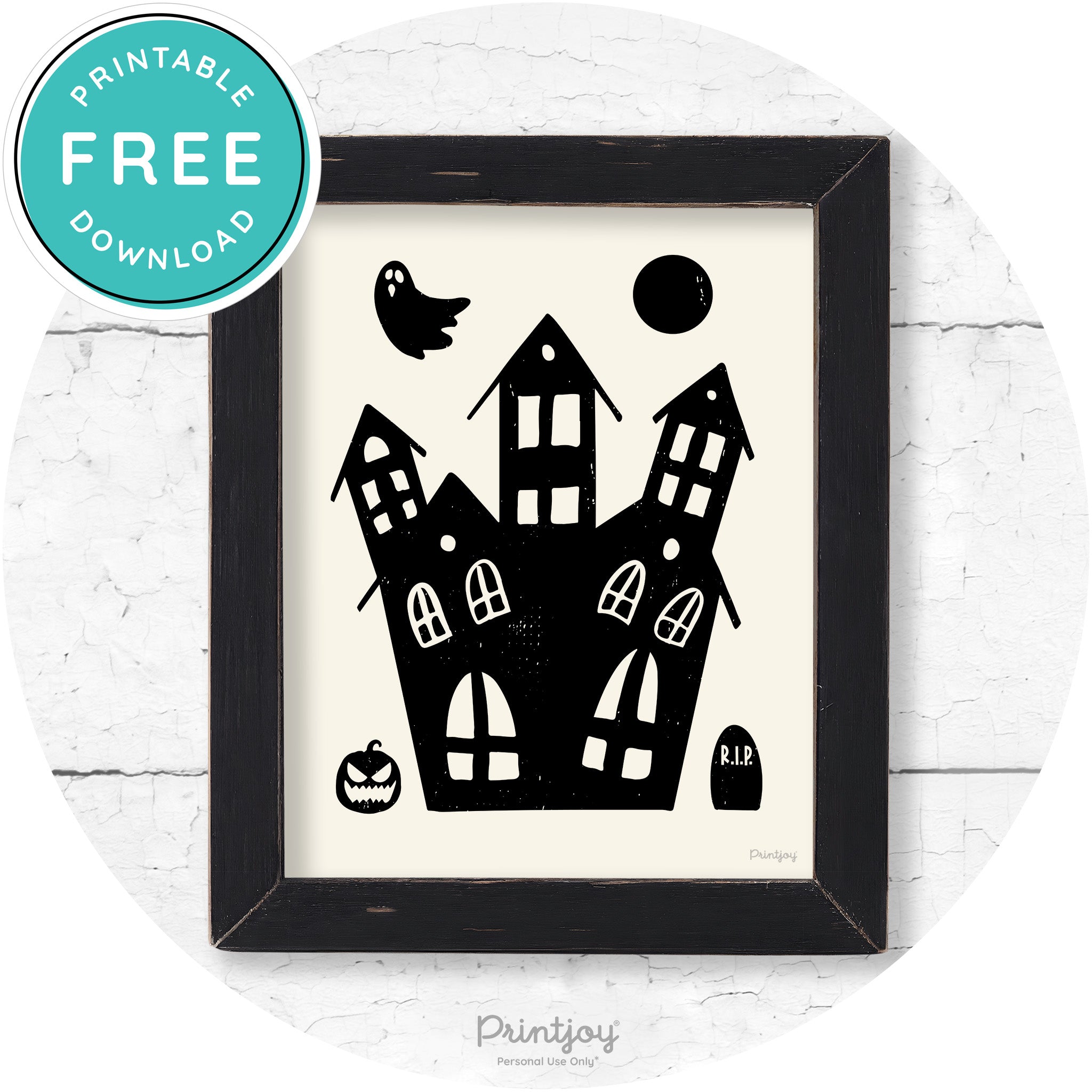 Fun Cute Haunted House Farmhouse Halloween Wall Art Free Printable - Printjoy