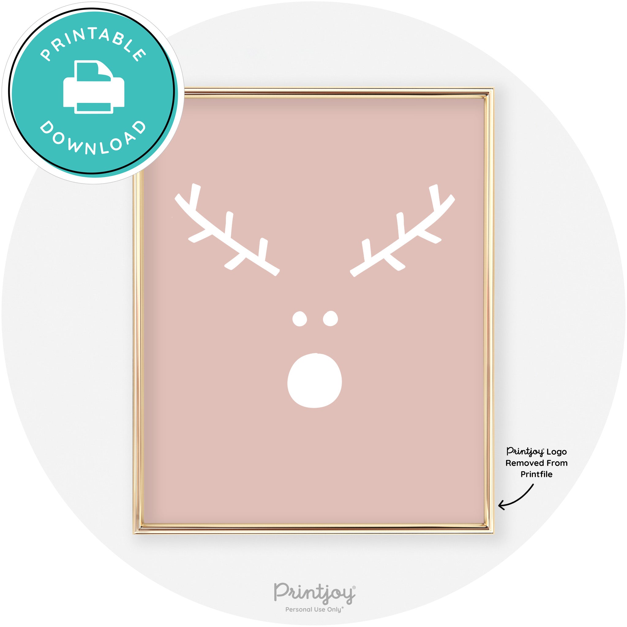 Simple Rudolph Reindeer Face Cute Chic Wall Art Free Printable - Printjoy