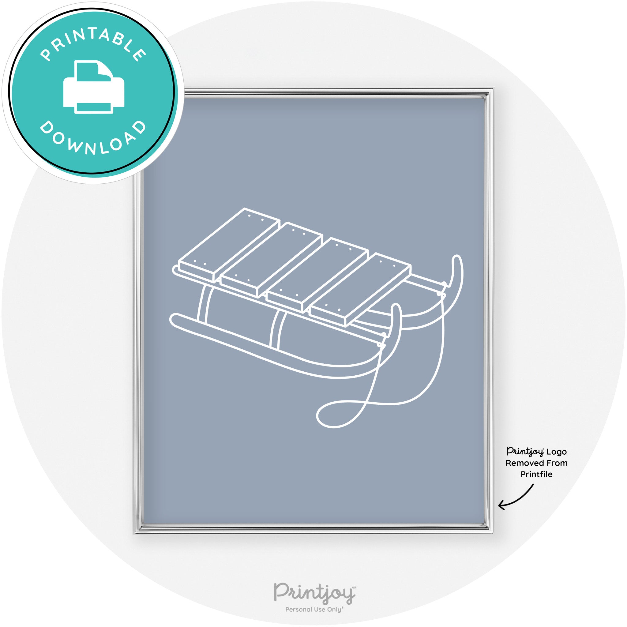 Sled Line Art Cute Simple Winter Chic Wall Art Decor Free Printable - Printjoy