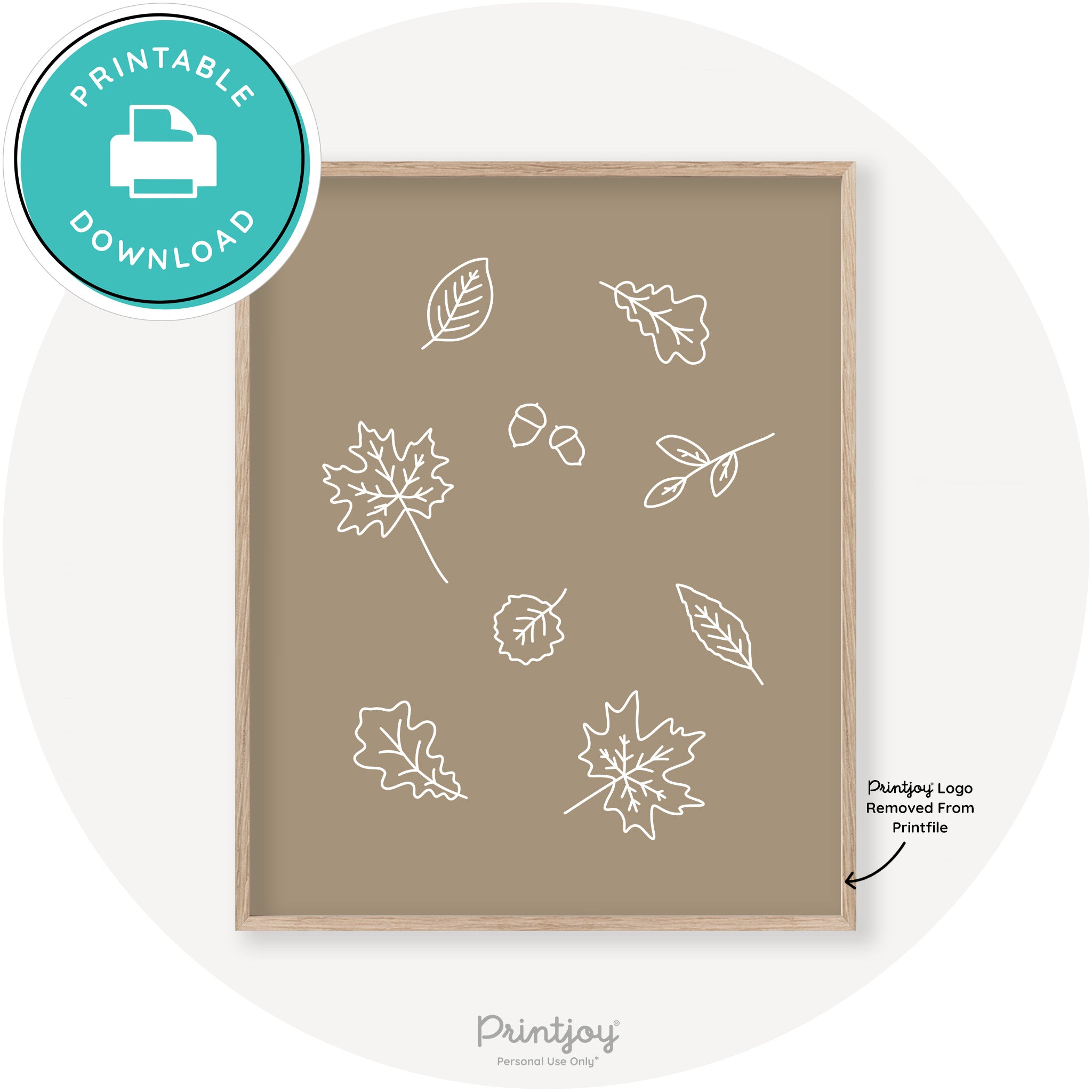 Fall Leaves Line Art Cute Fall Modern Chic Wall Art Printable - Printjoy