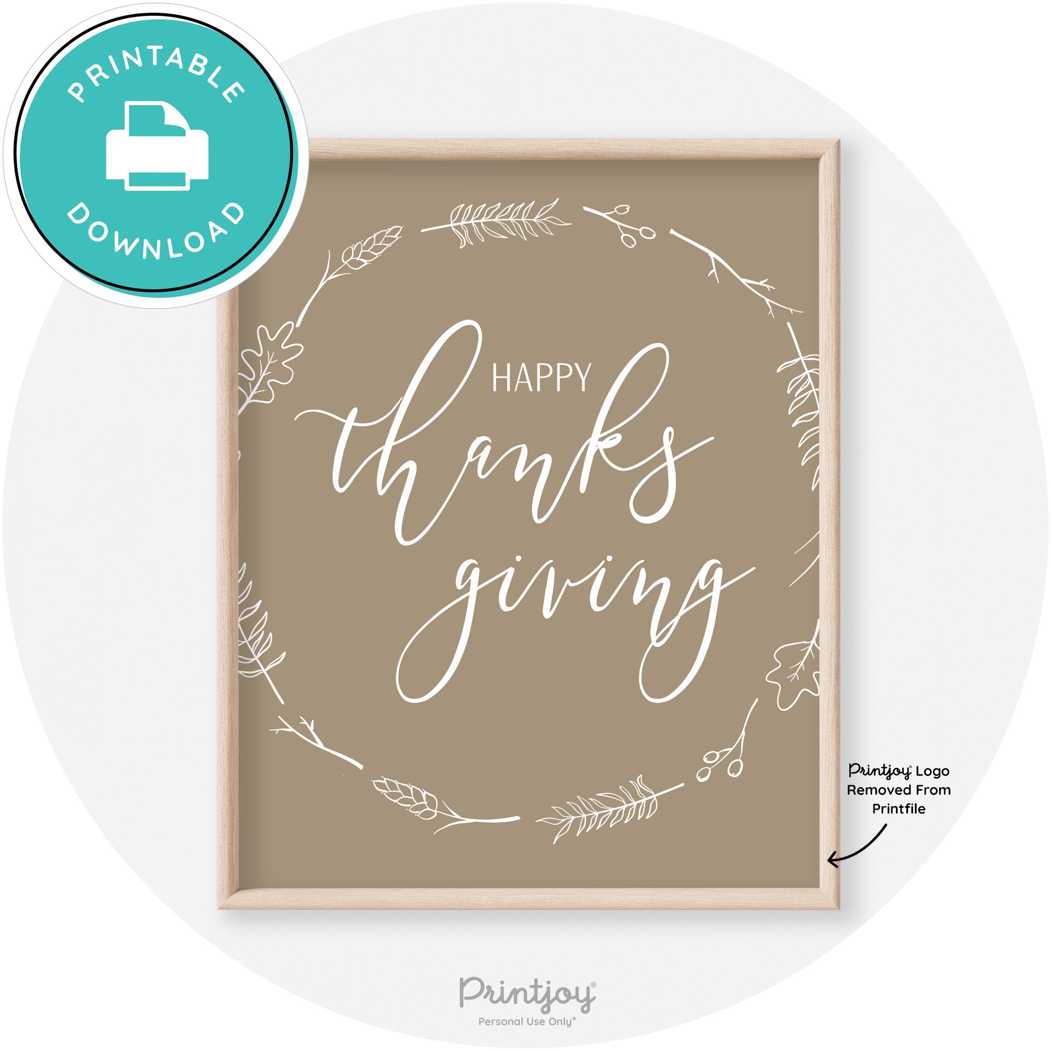 Happy Thanksgiving Wreath Transitional Wall Art Decor Free Printable - Printjoy