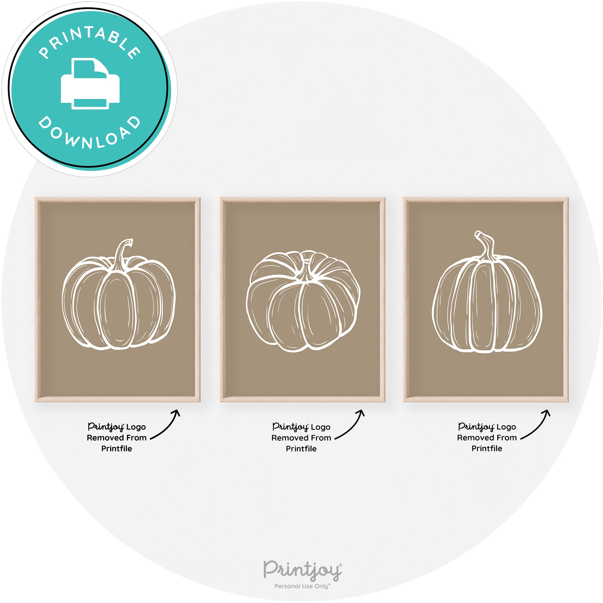 Pumpkin Drawings Set Of 3 Modern Transitional Wall Art Free Printable - Printjoy