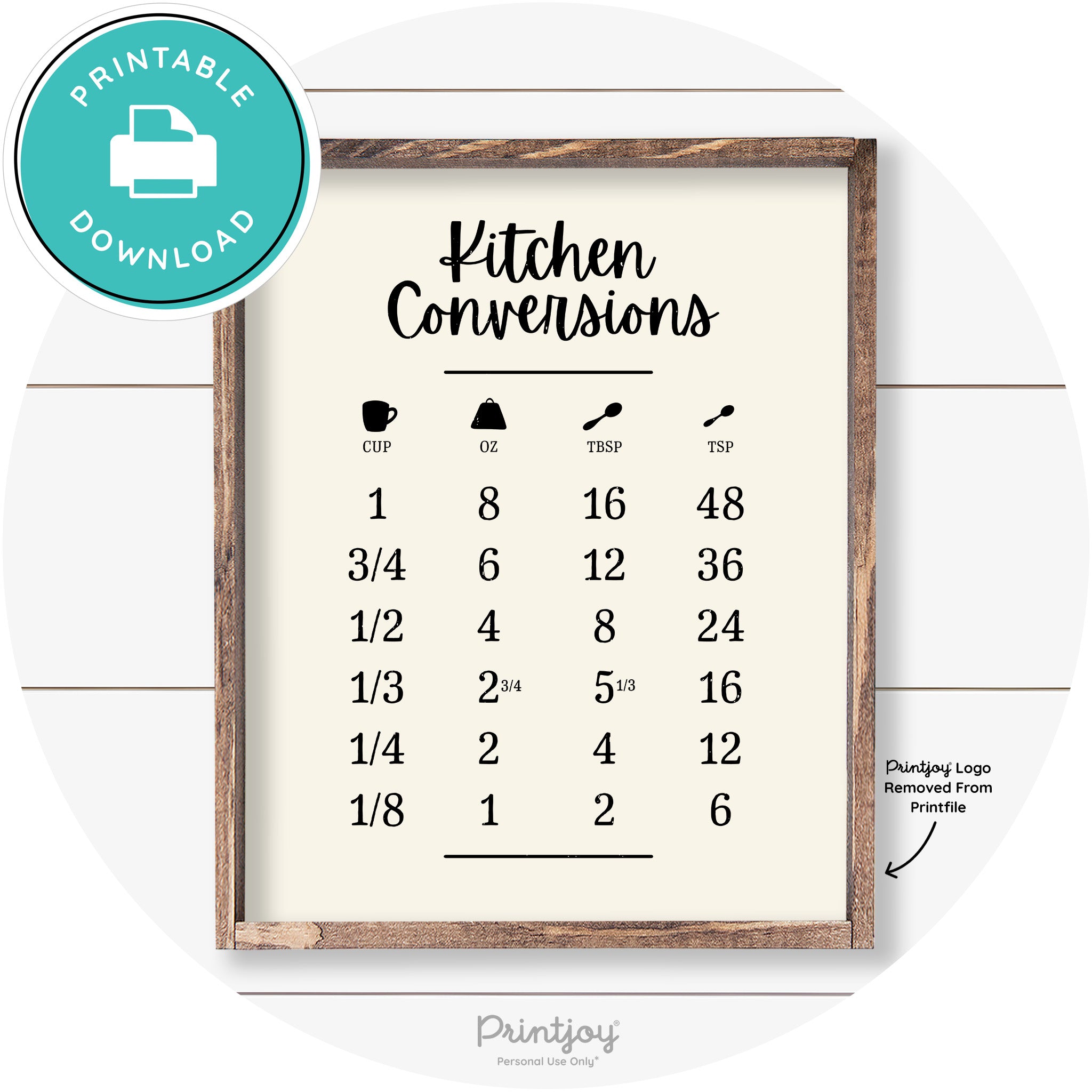 Kitchen Conversions Measuring Guide Farmhouse Art Free Printable