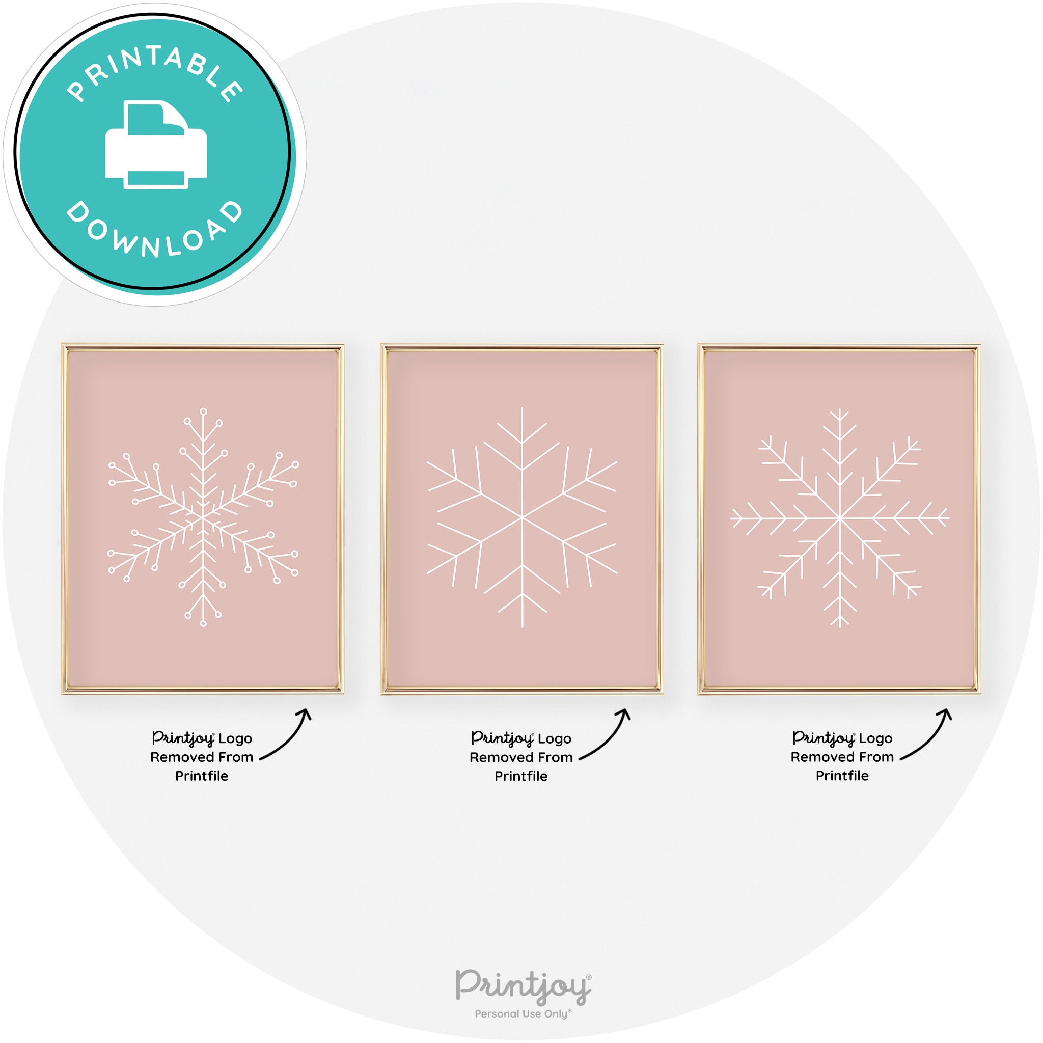 Snowflake Line Art Set Of 3 Cute Christmas Chic Wall Art Free Printable - Printjoy