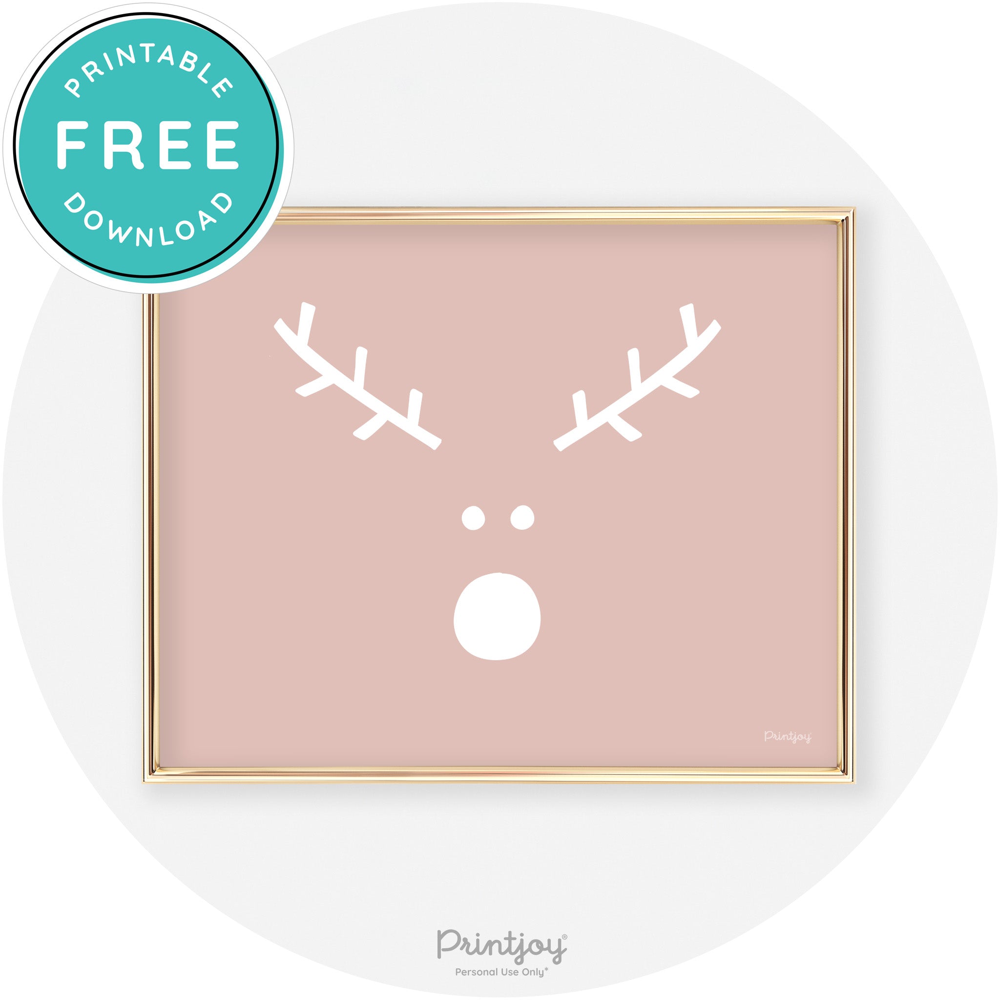 Simple Rudolph Reindeer Face Cute Chic Wall Art Free Printable - Printjoy