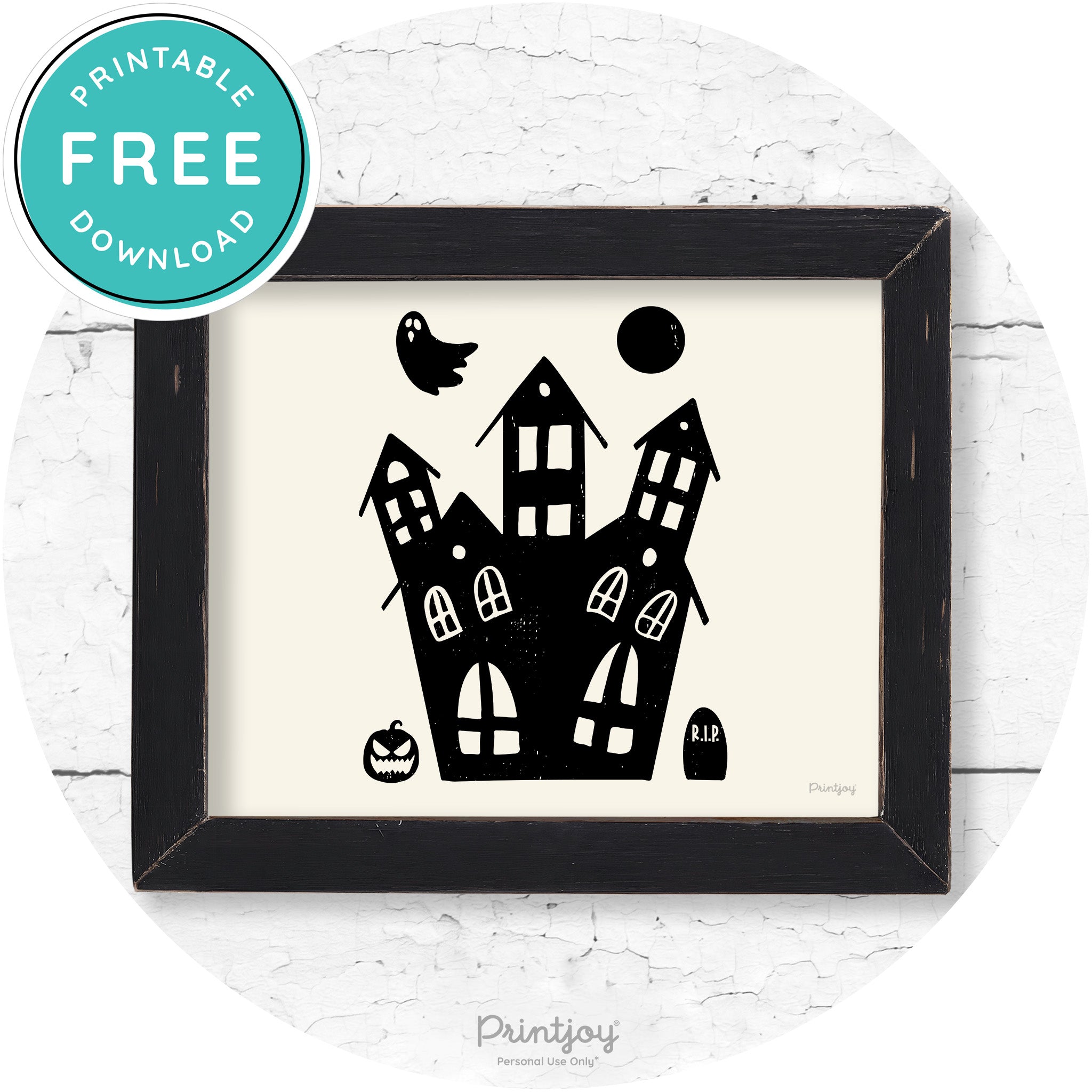 Fun Cute Haunted House Farmhouse Halloween Wall Art Free Printable - Printjoy