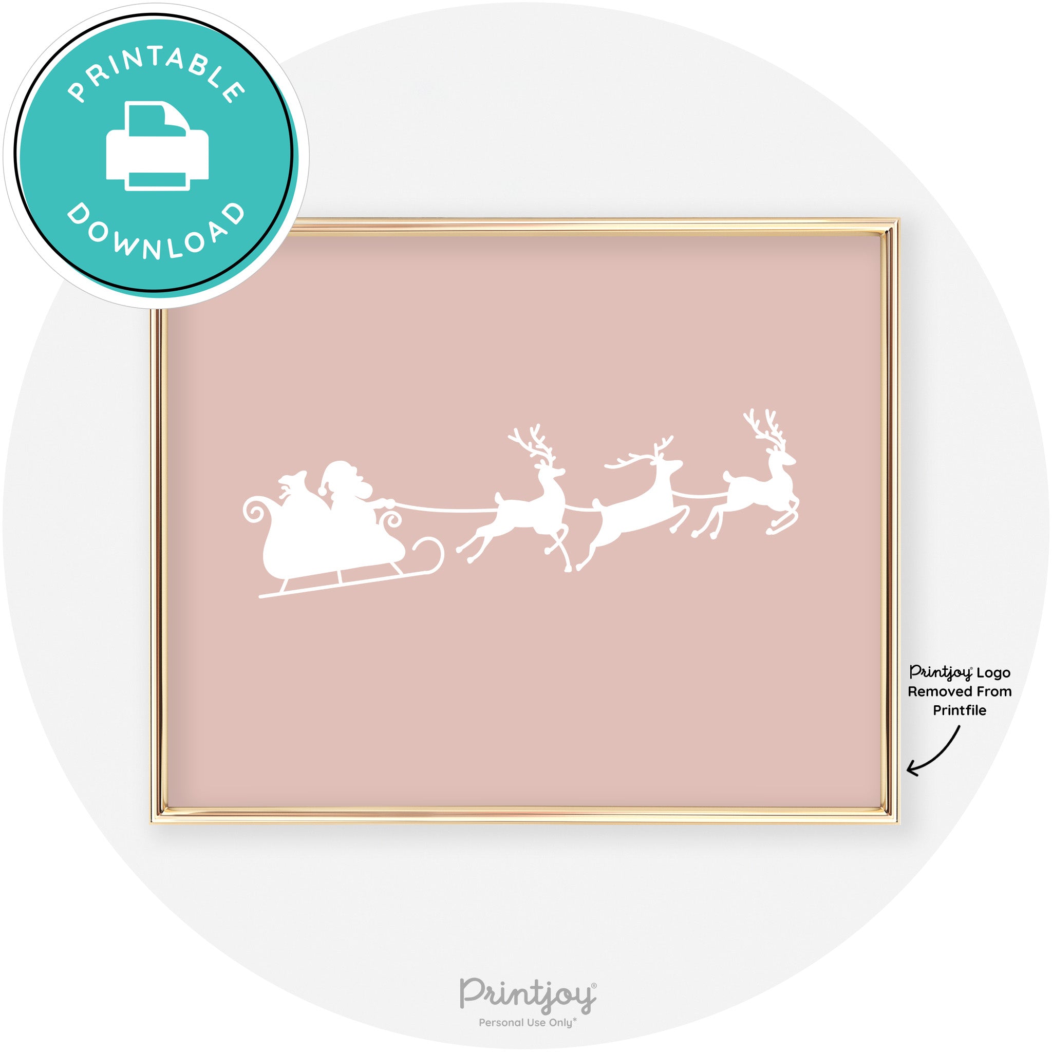 Santa Sleigh Reindeer Silhouette Cute Chic Wall Art Free Printable - Printjoy