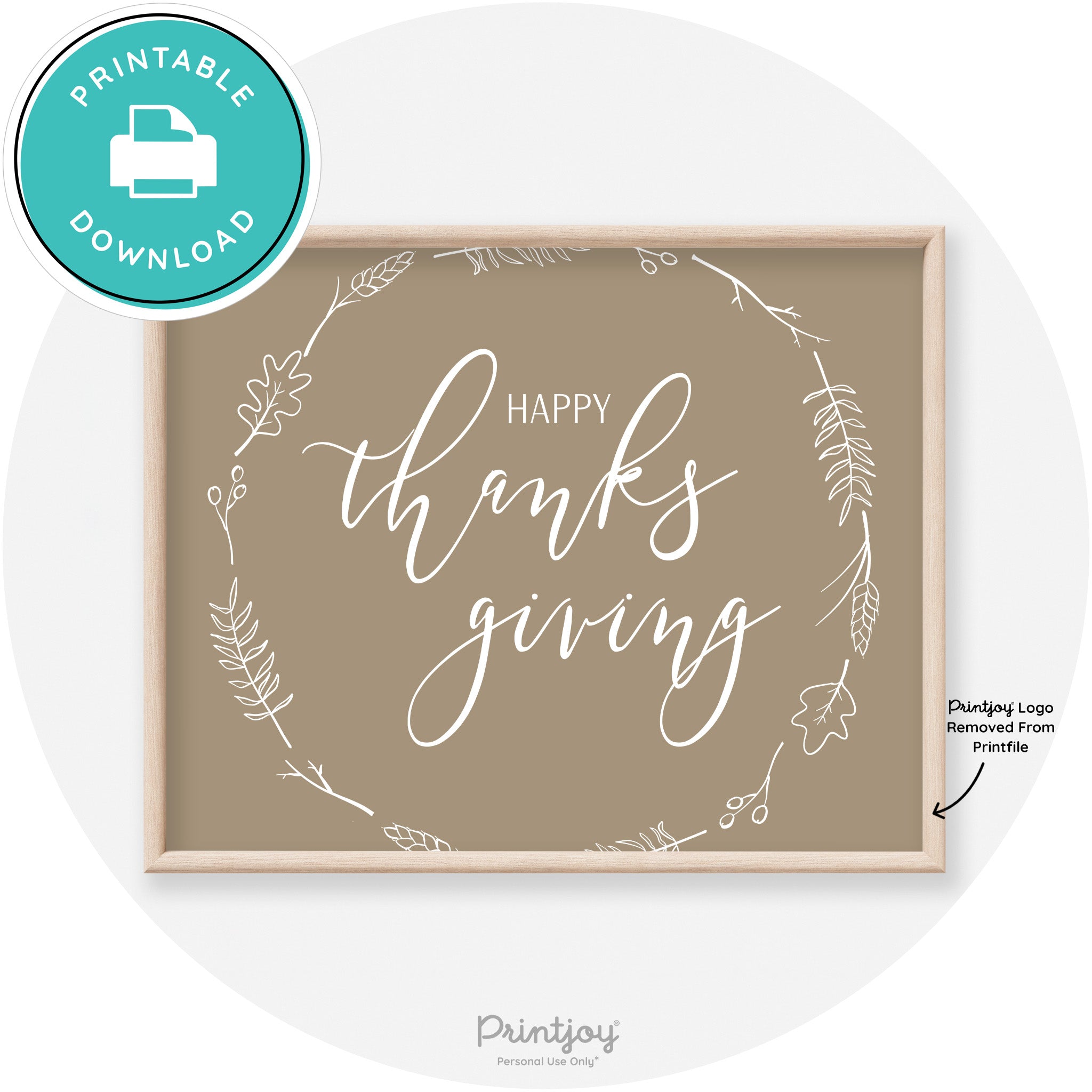 Happy Thanksgiving Wreath Transitional Wall Art Decor Free Printable - Printjoy