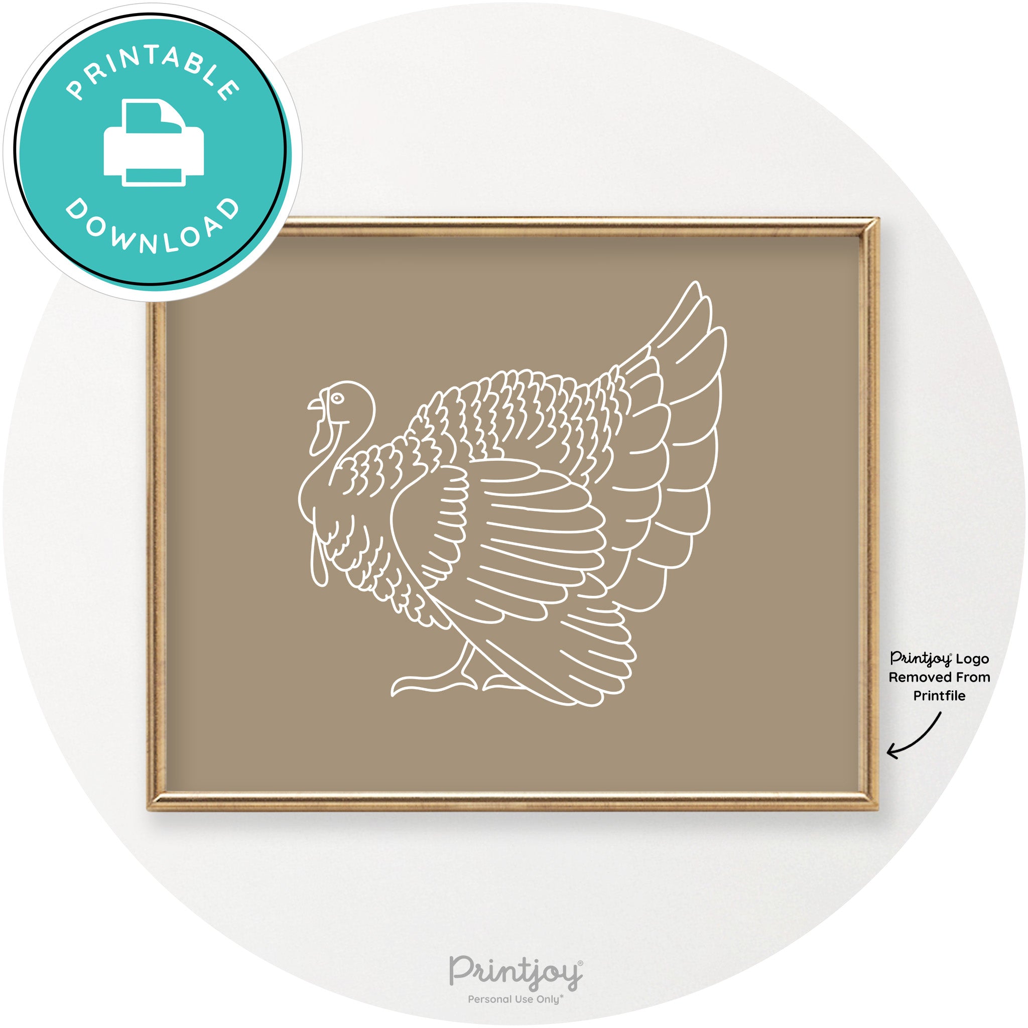 Turkey Line Art Thanksgiving Cute Modern Chic Wall Art Printable - Printjoy