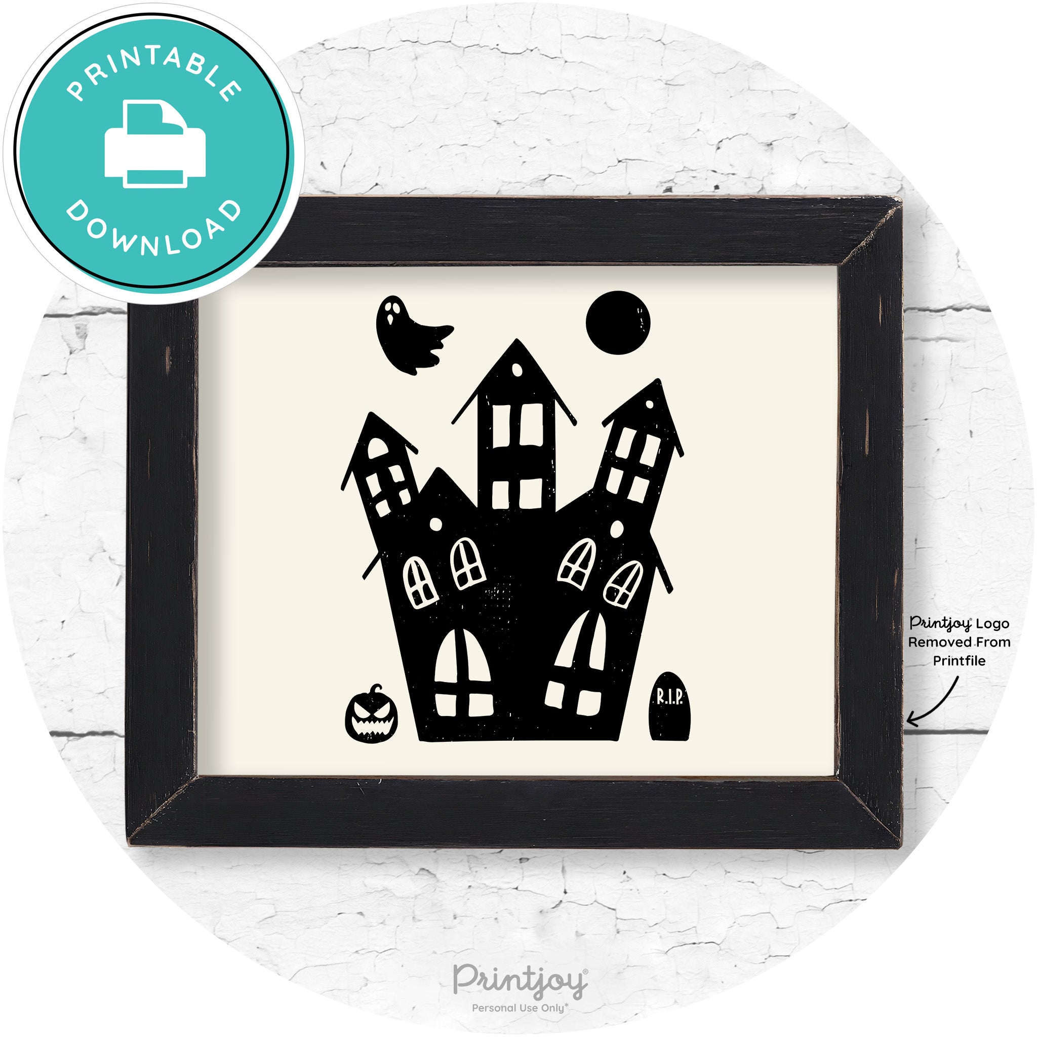 Fun Cute Haunted House Farmhouse Halloween Wall Art Free Printable - Printjoy